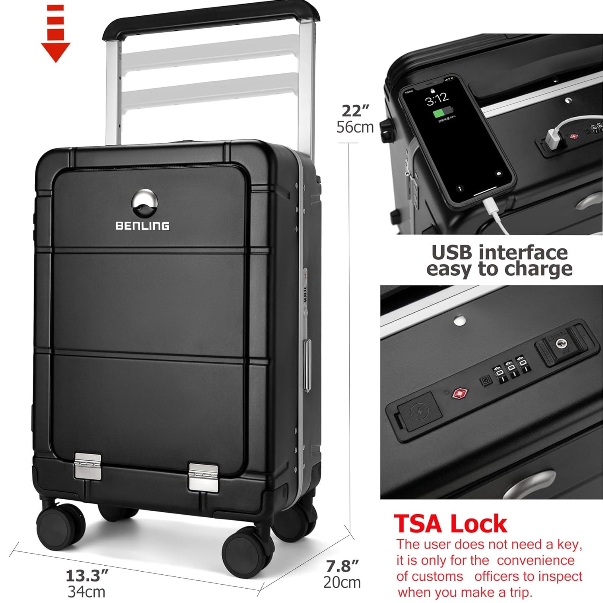Benling Explorer Series 20-Inch Trolley Bag – USB Charging, TSA Lock, & Smart Design