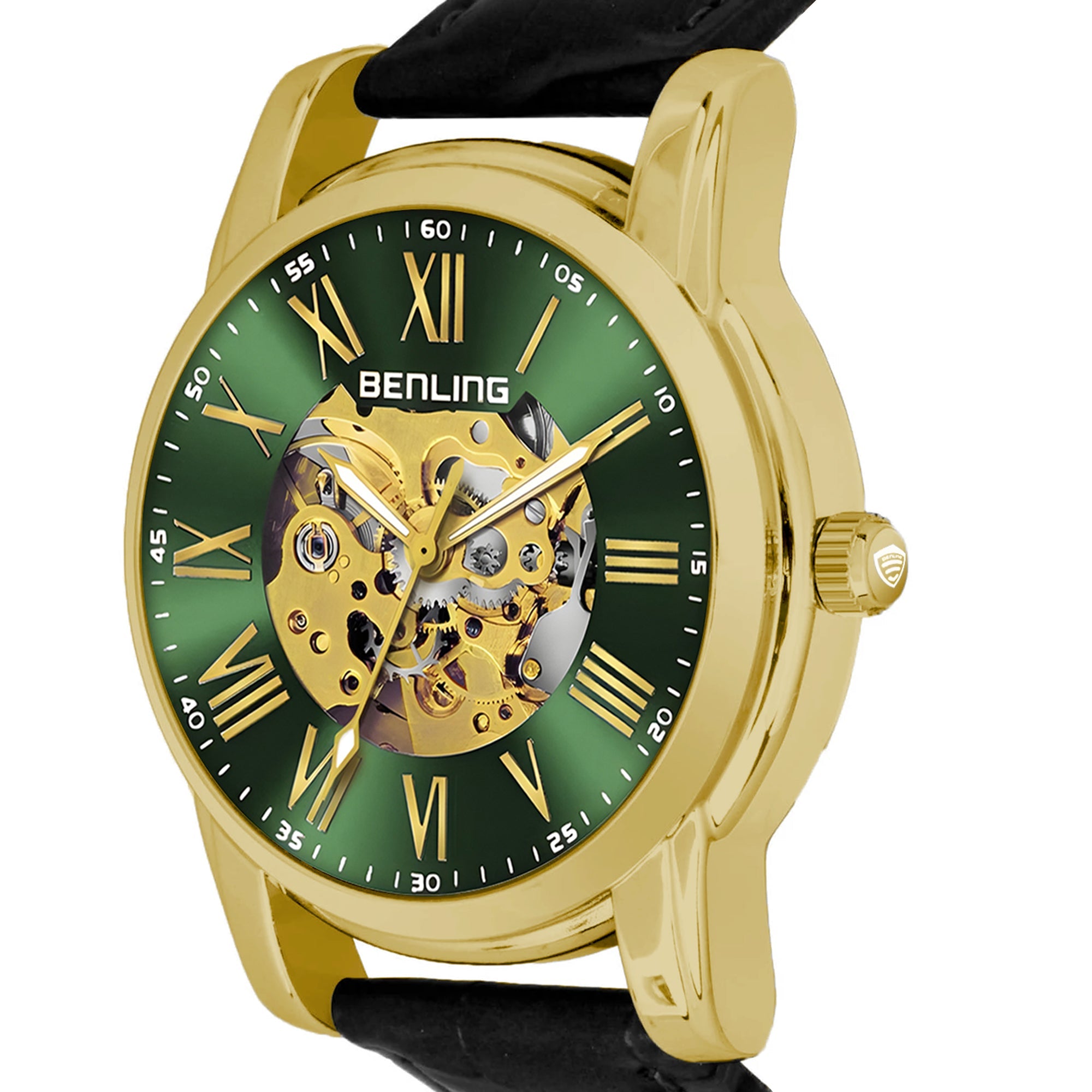 Benling Automatic Skeleton Mechanical Watch for Men | Self-Winding Movement | Leather & Stainless Steel Strap | Open Gear Dial | Luxury Casual & Formal Wear