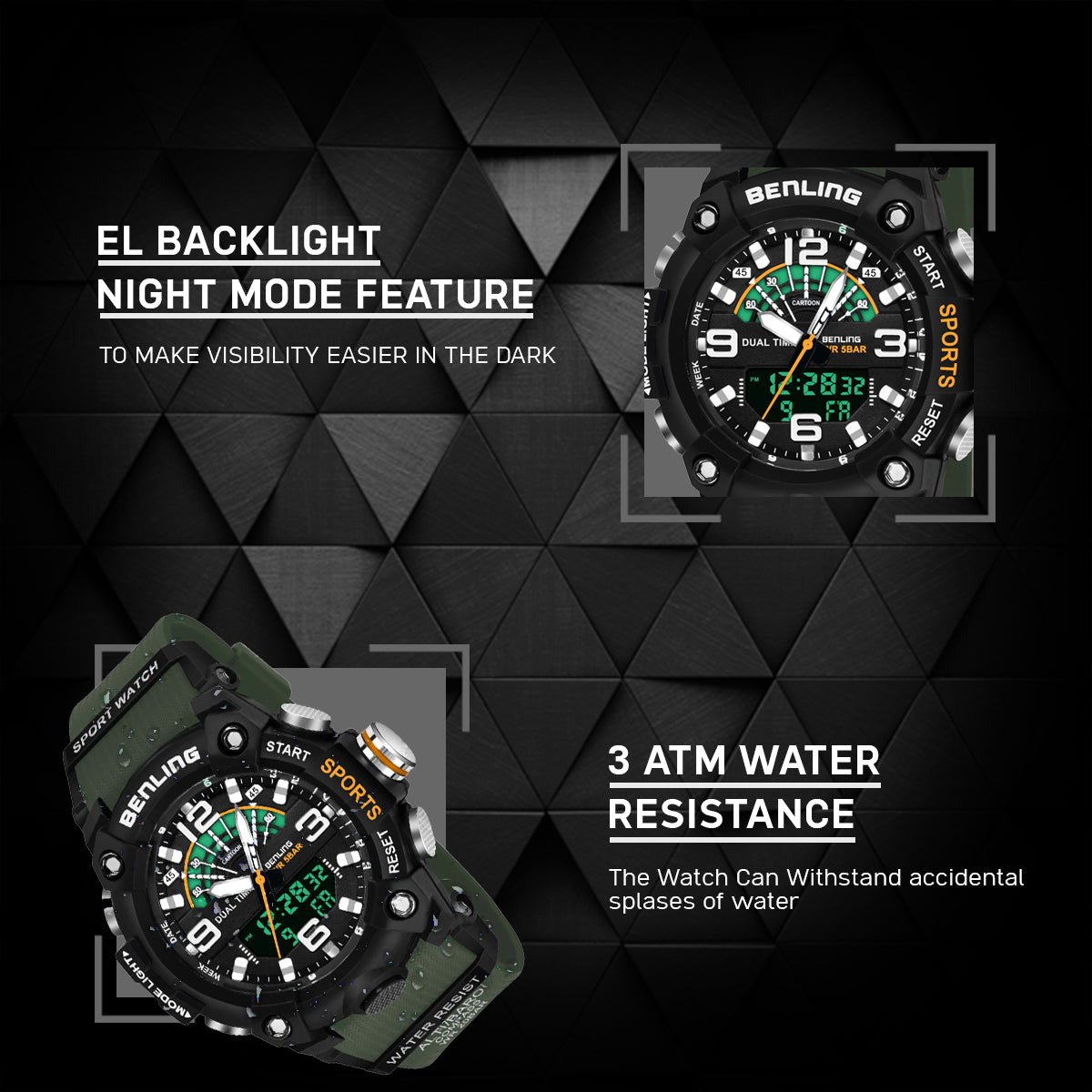 Benling Men’s 5-Color Analog Digital Watch – SKBLANDG-6008