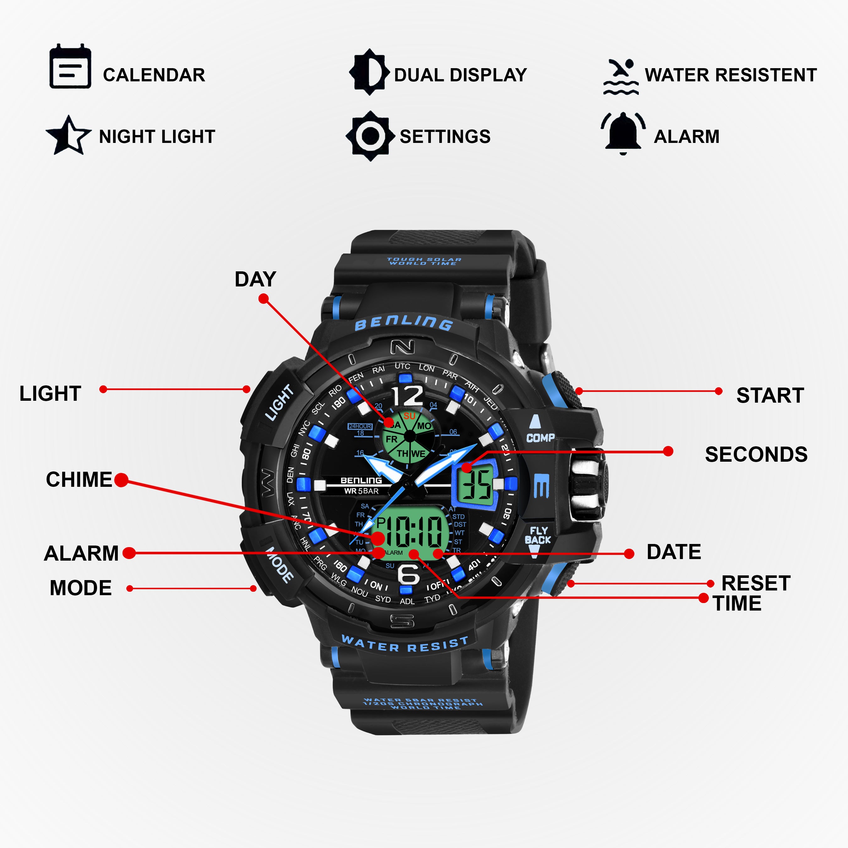 Analog Digital Watch with EL Backlight-SKBLANDG-6003