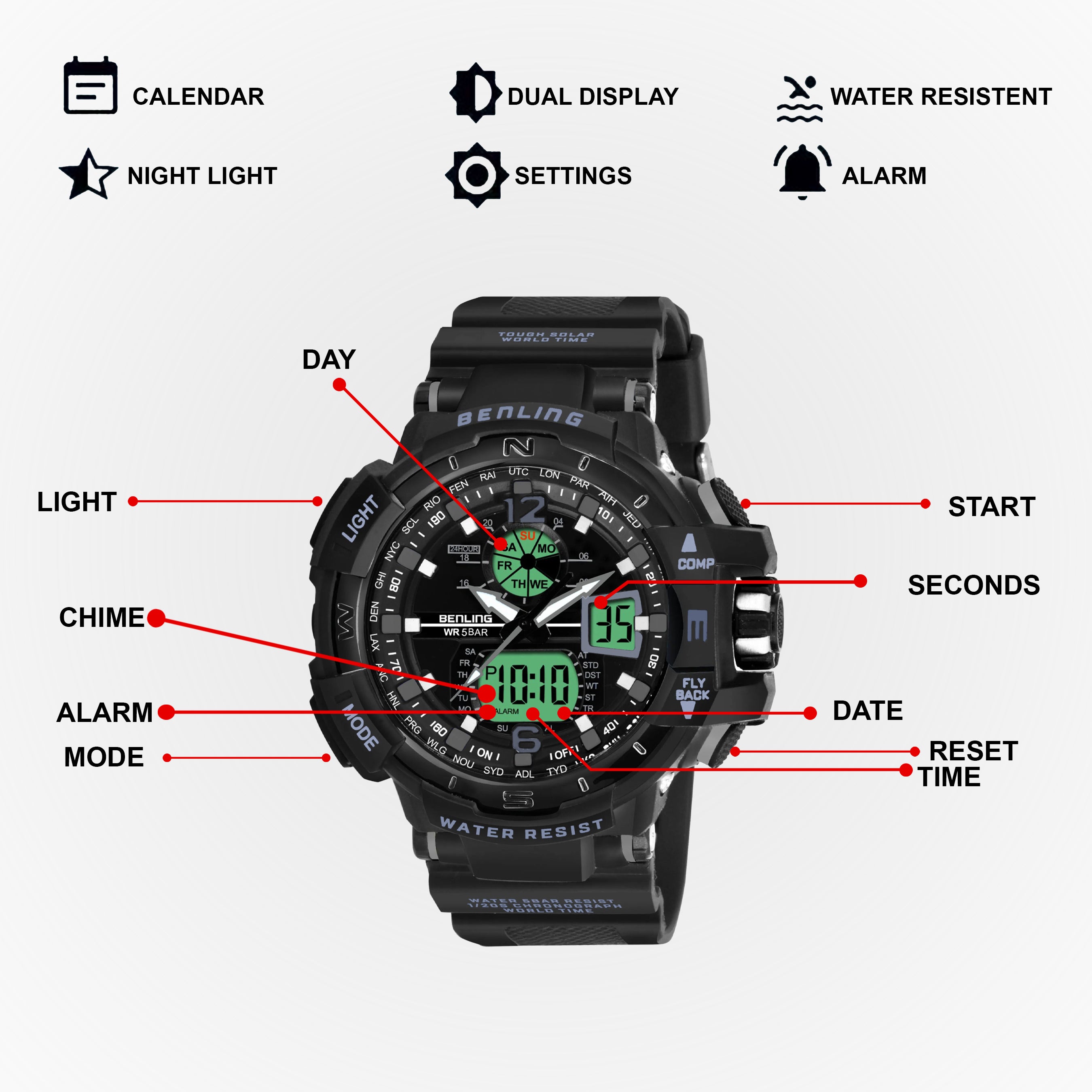 Analog Digital Watch with EL Backlight-SKBLANDG-6003