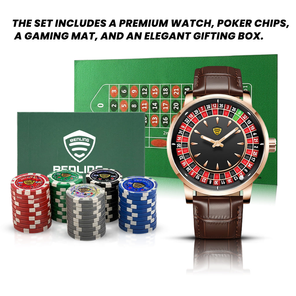 Benling Casino Series™ | Luxury Roulette Quartz Watch - with Premium Casino Chips & Roulette Game Map