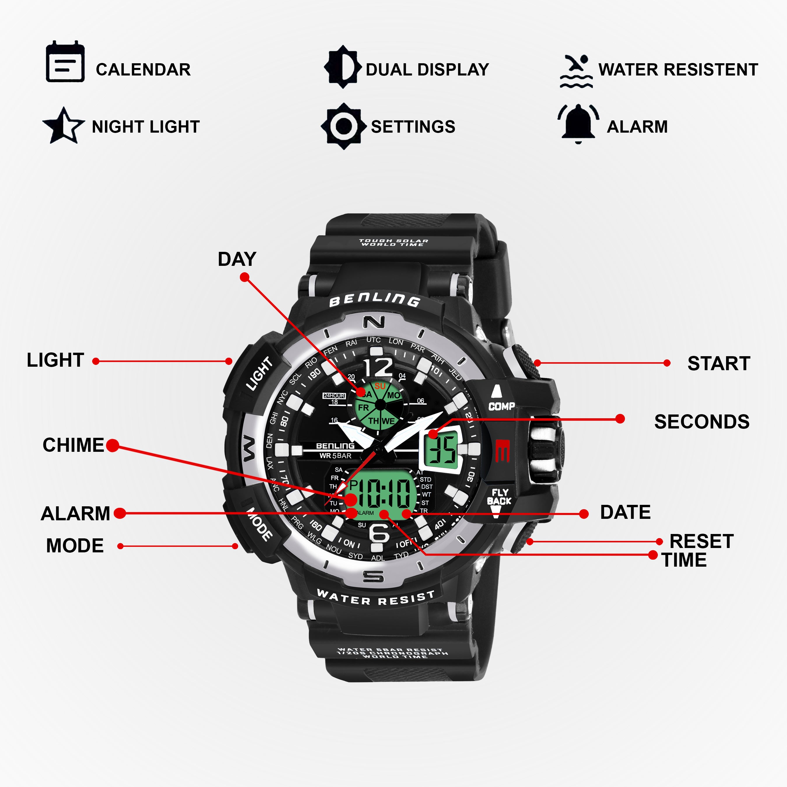 Analog Digital Watch with EL Backlight-SKBLANDG-6003