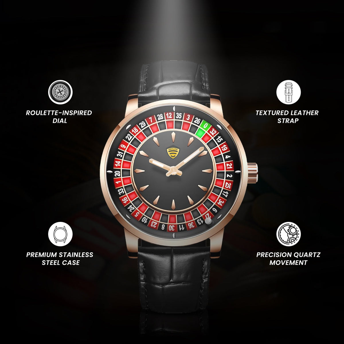 Benling Casino Series™ | Luxury Roulette Quartz Watch - with Premium Casino Chips & Roulette Game Map Benling