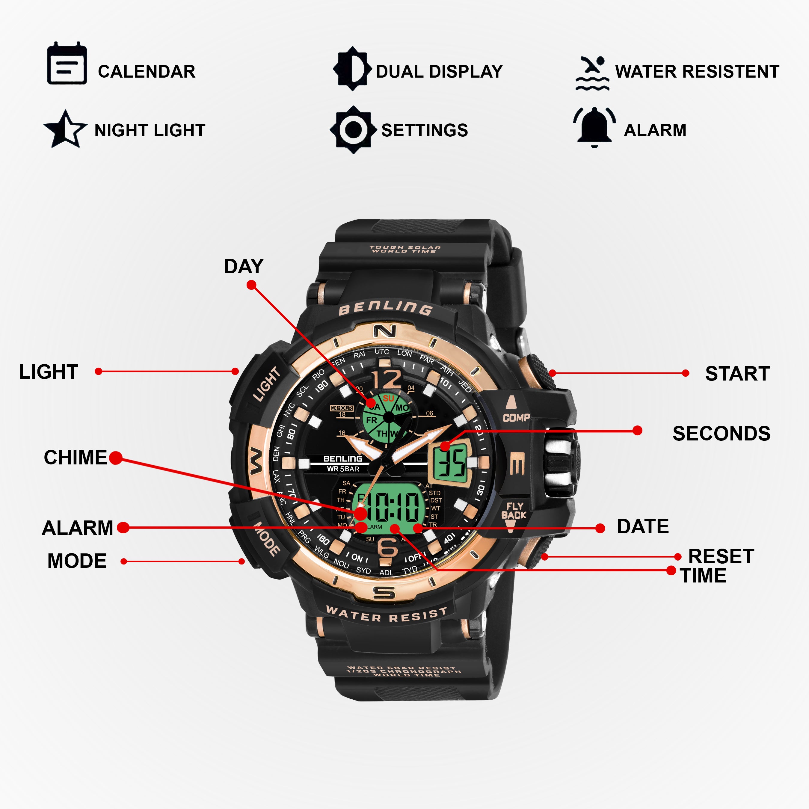 Analog Digital Watch with EL Backlight-SKBLANDG-6003