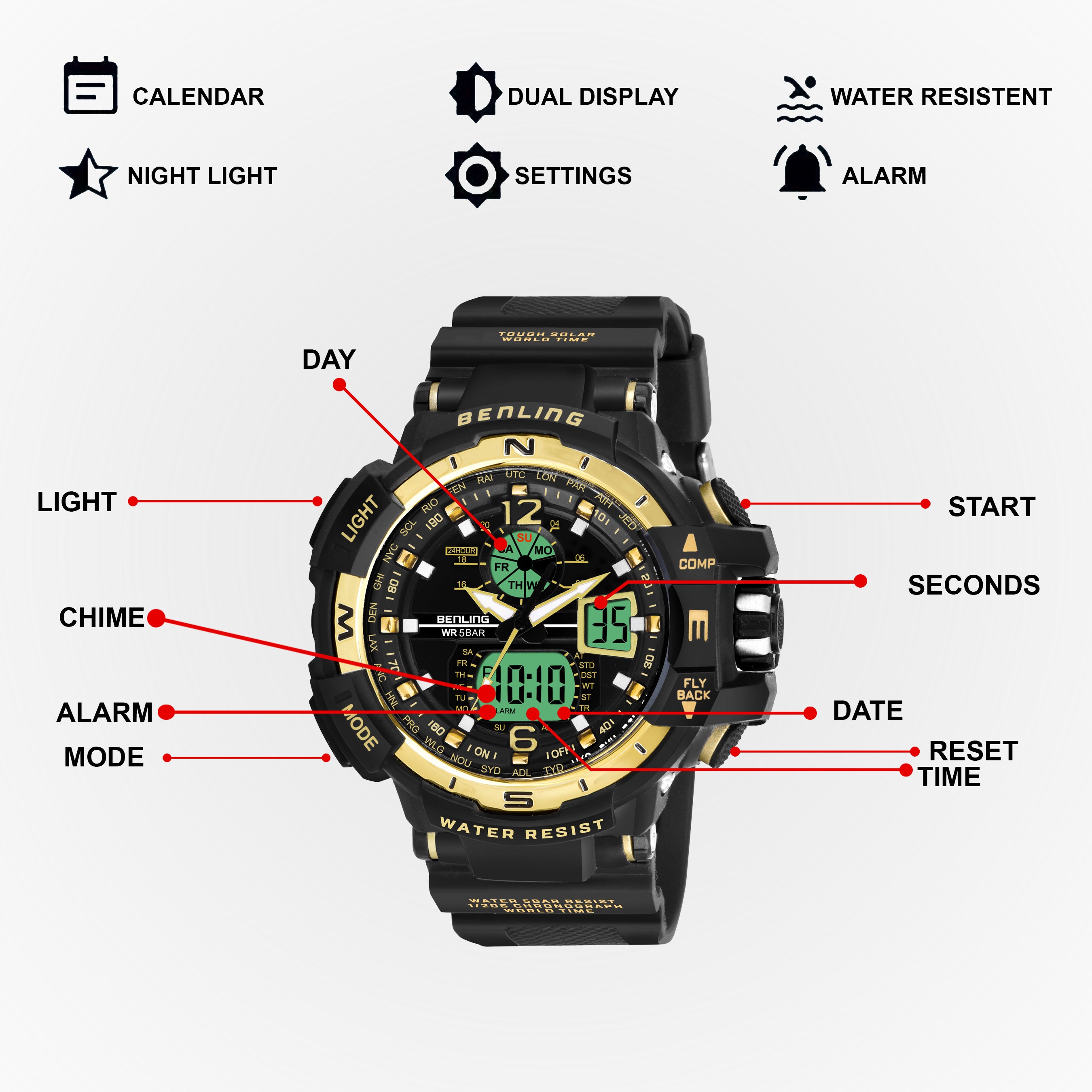 Analog Digital Watch with EL Backlight-SKBLANDG-6003