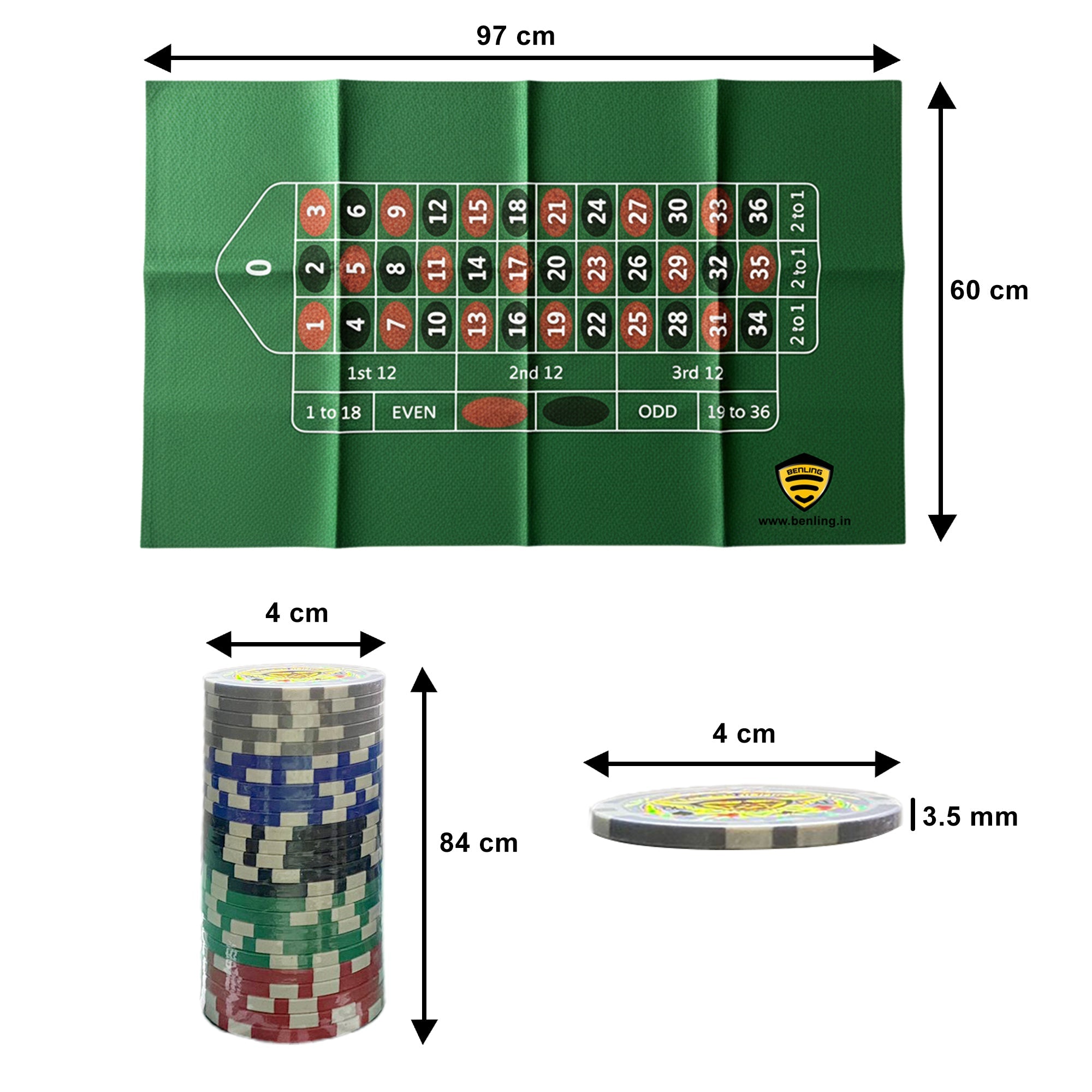 Benling Premium Poker Set with 50 Multicolor Chips & Roulette Betting Map – Complete Casino Game Kit for Home, Parties & Family Game Nights