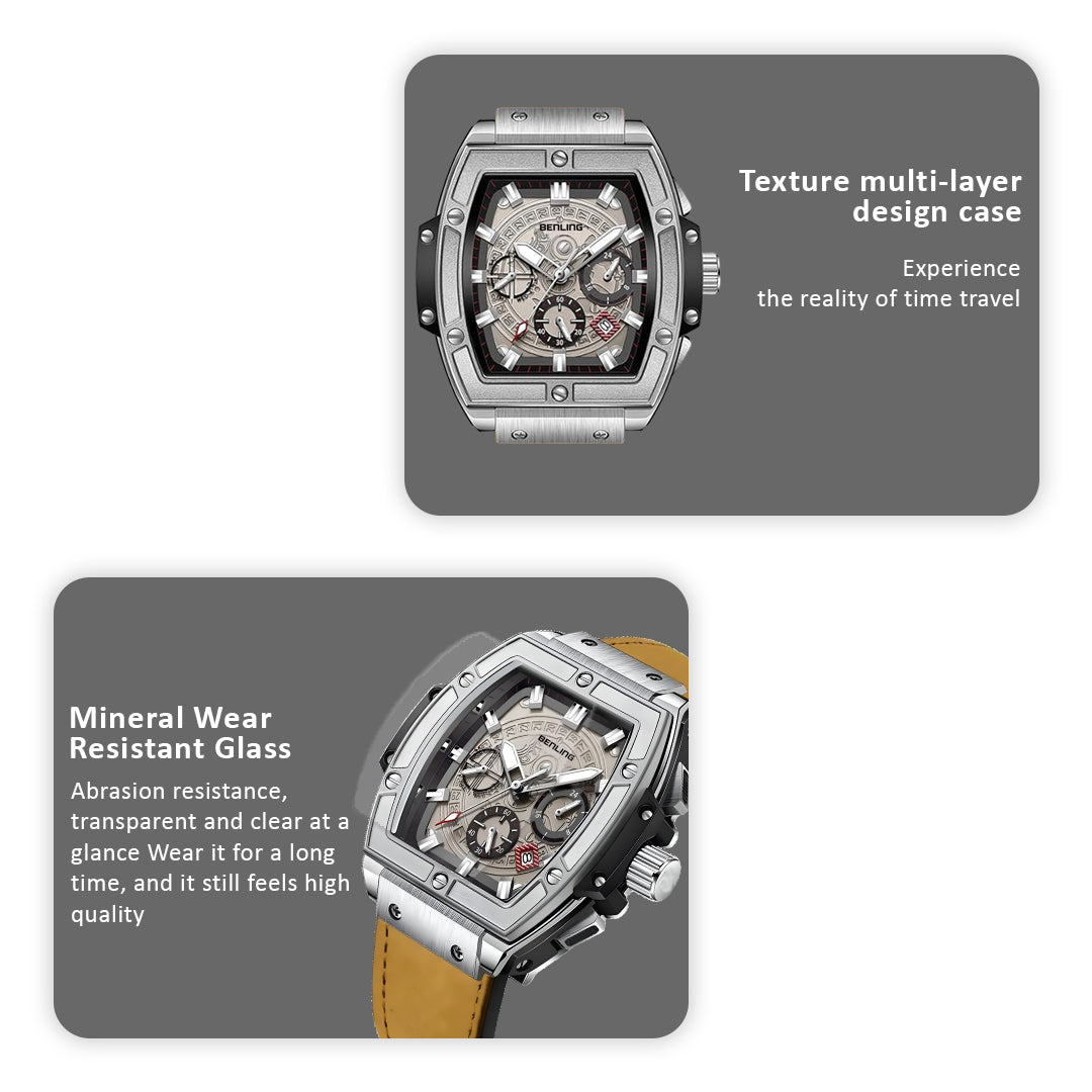 Big Bang Series : Square Chrono Steel Watch with Japanese Quartz Movement & Date Display