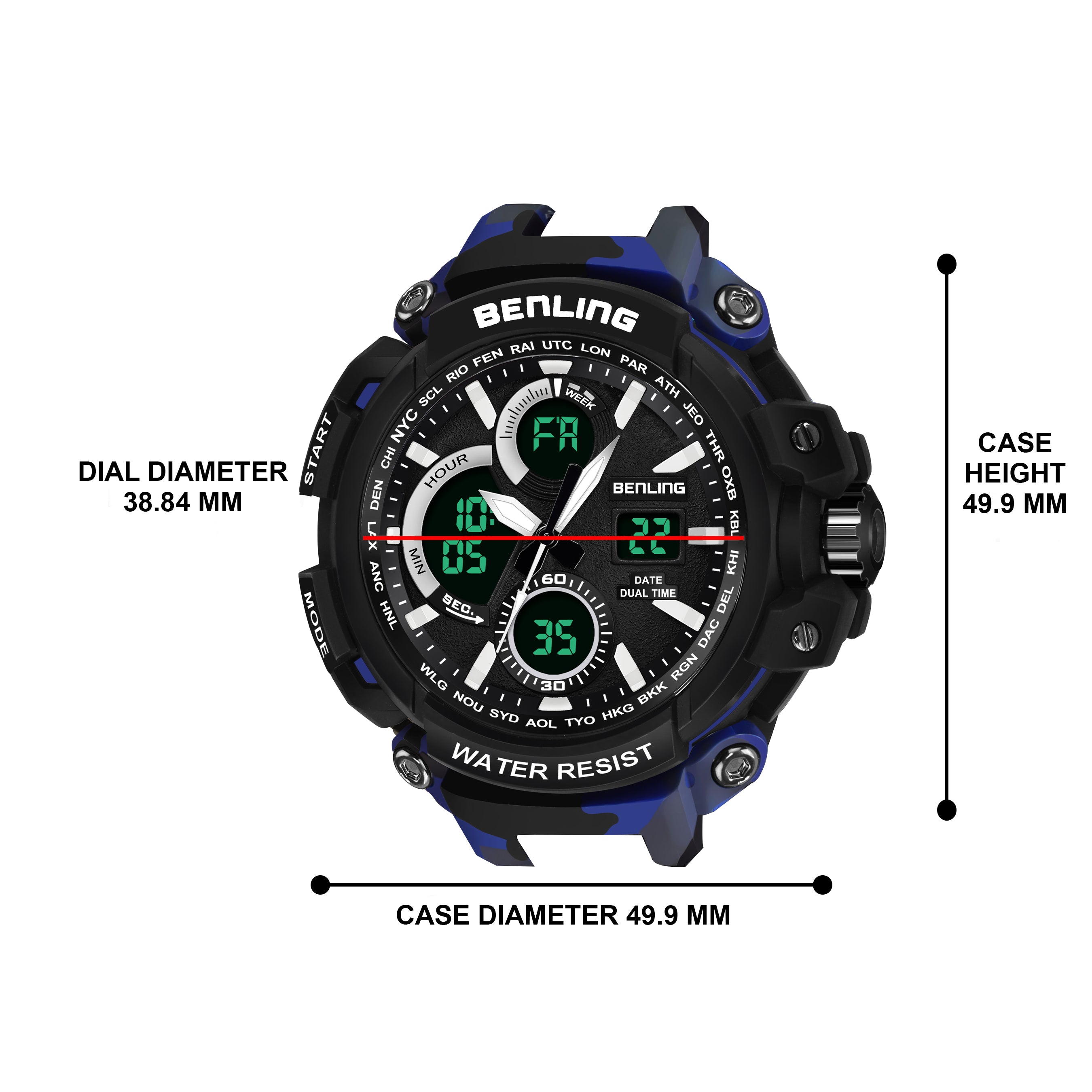 Benling Stylish and Functional Analog Digital Watch with EL Backlight – SKBLANDG-6001