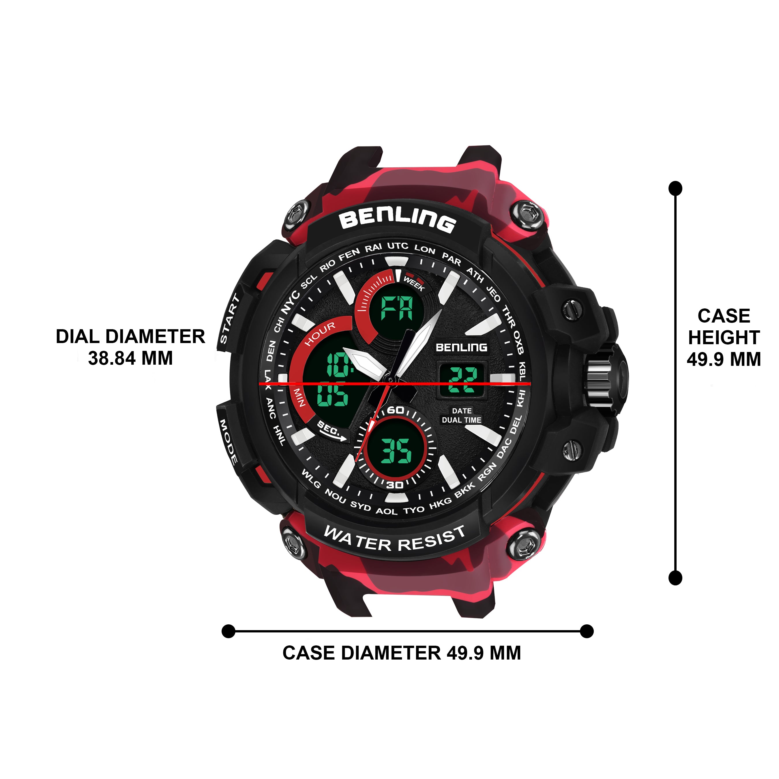 Benling Stylish and Functional Analog Digital Watch with EL Backlight – SKBLANDG-6001