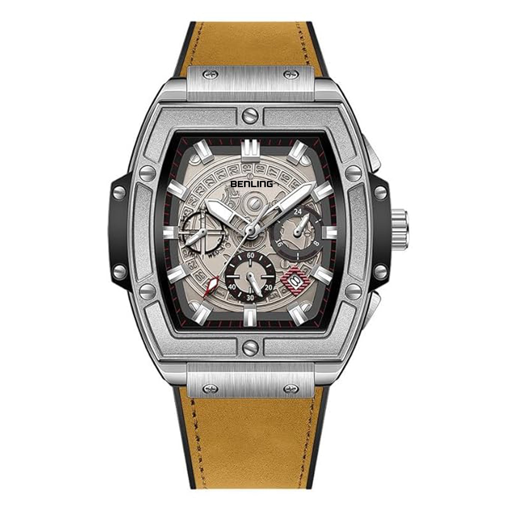 Big Bang Series : Square Chrono Steel Watch with Japanese Quartz Movement & Date Display