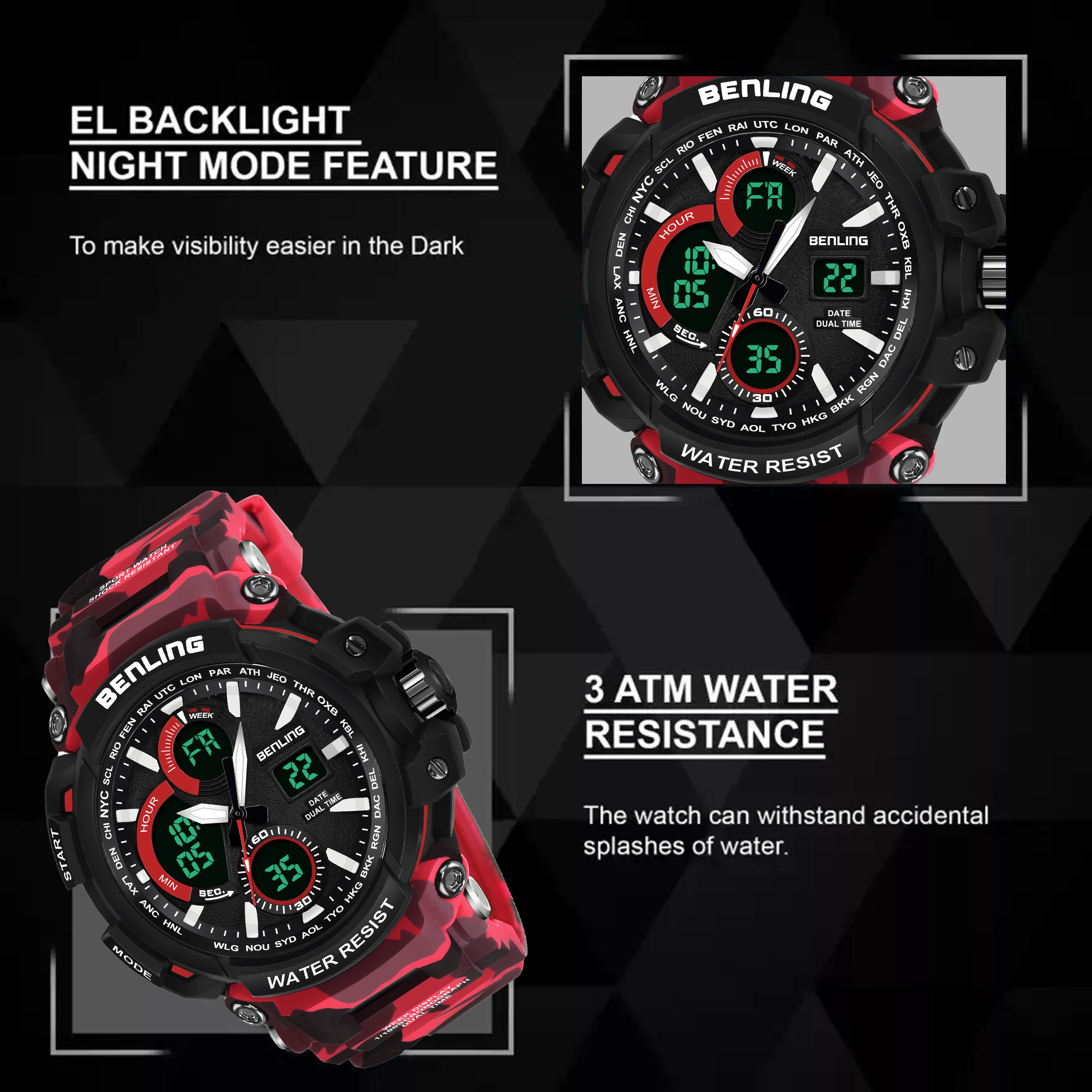 Benling Stylish and Functional Analog Digital Watch with EL Backlight – SKBLANDG-6001