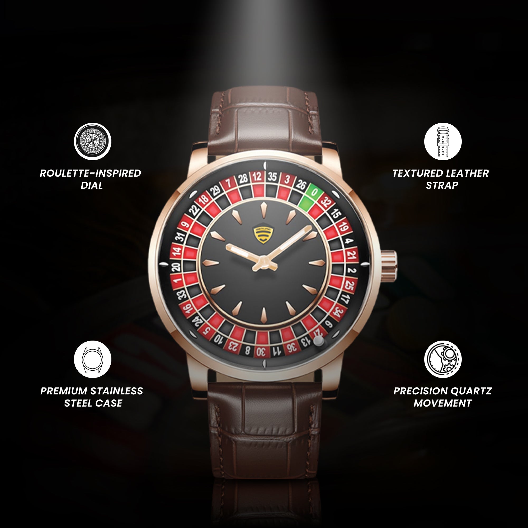 Benling Casino Series™ | Luxury Roulette Quartz Watch - with Premium Casino Chips & Roulette Game Map