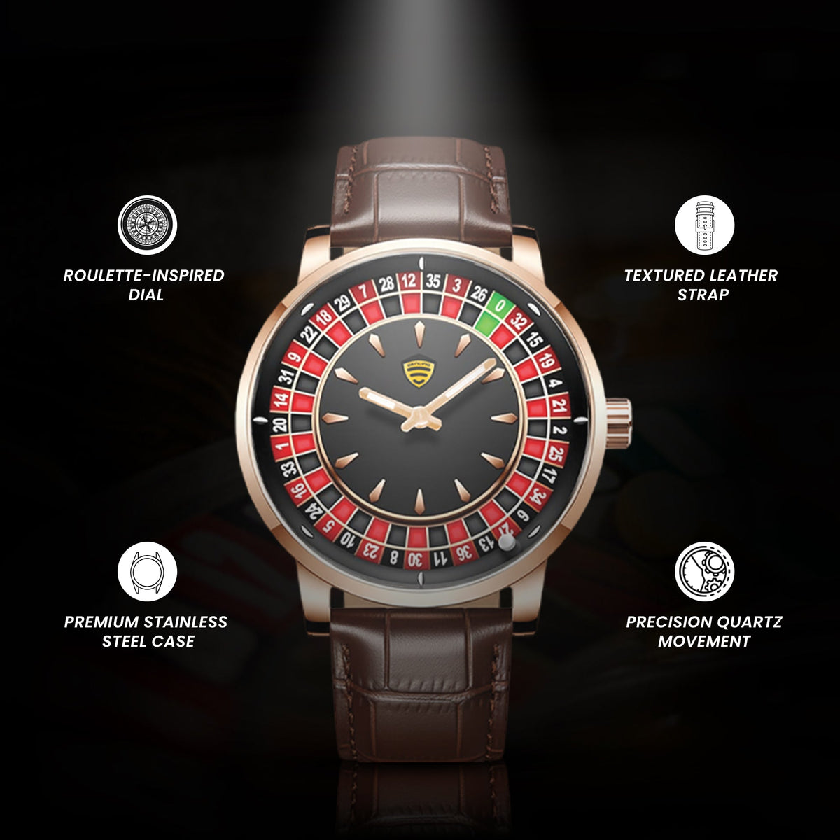 Benling Casino Series™ | Luxury Roulette Quartz Watch - with Premium Casino Chips & Roulette Game Map Benling
