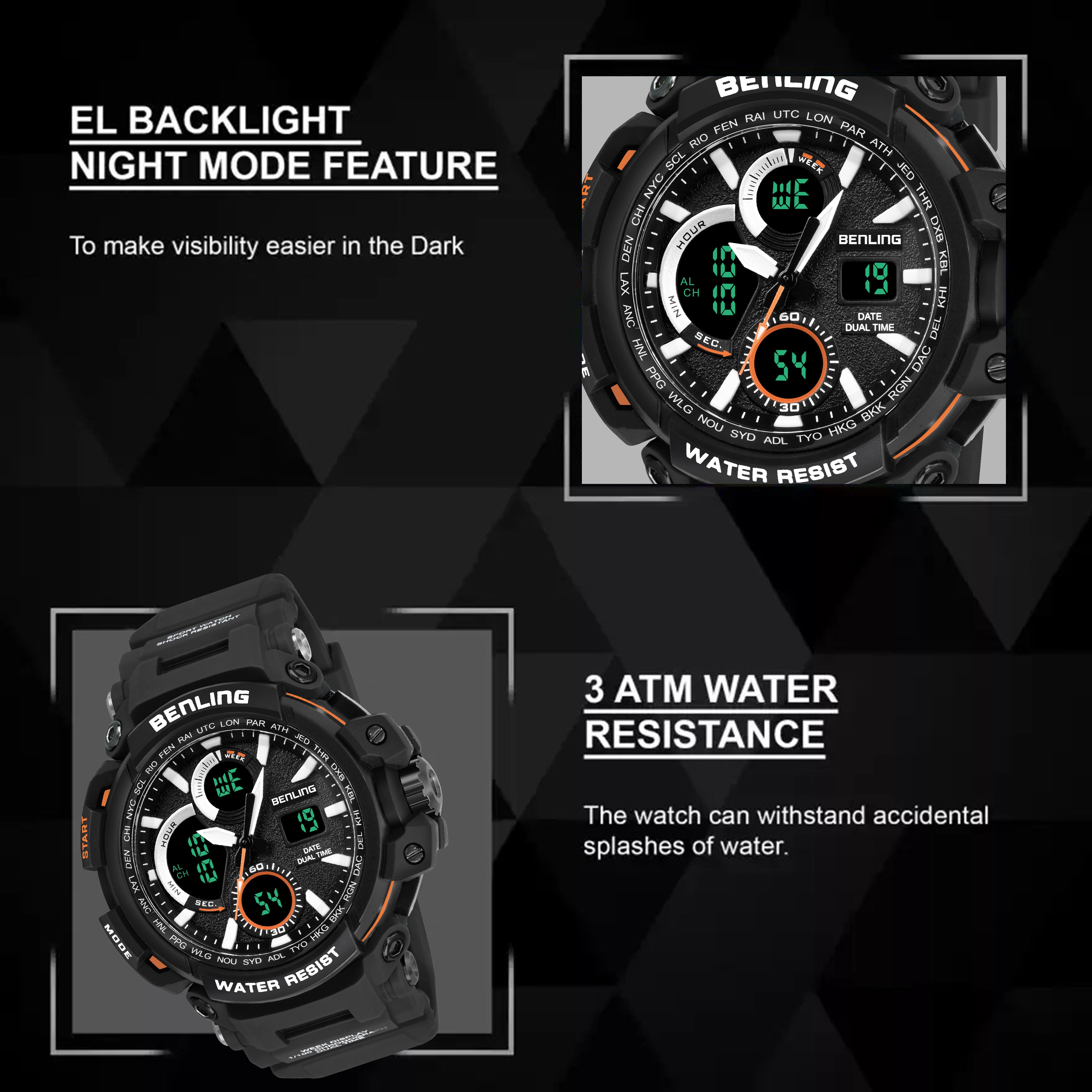 Benling Stylish and Functional Analog Digital Watch with EL Backlight – SKBLANDG-6001