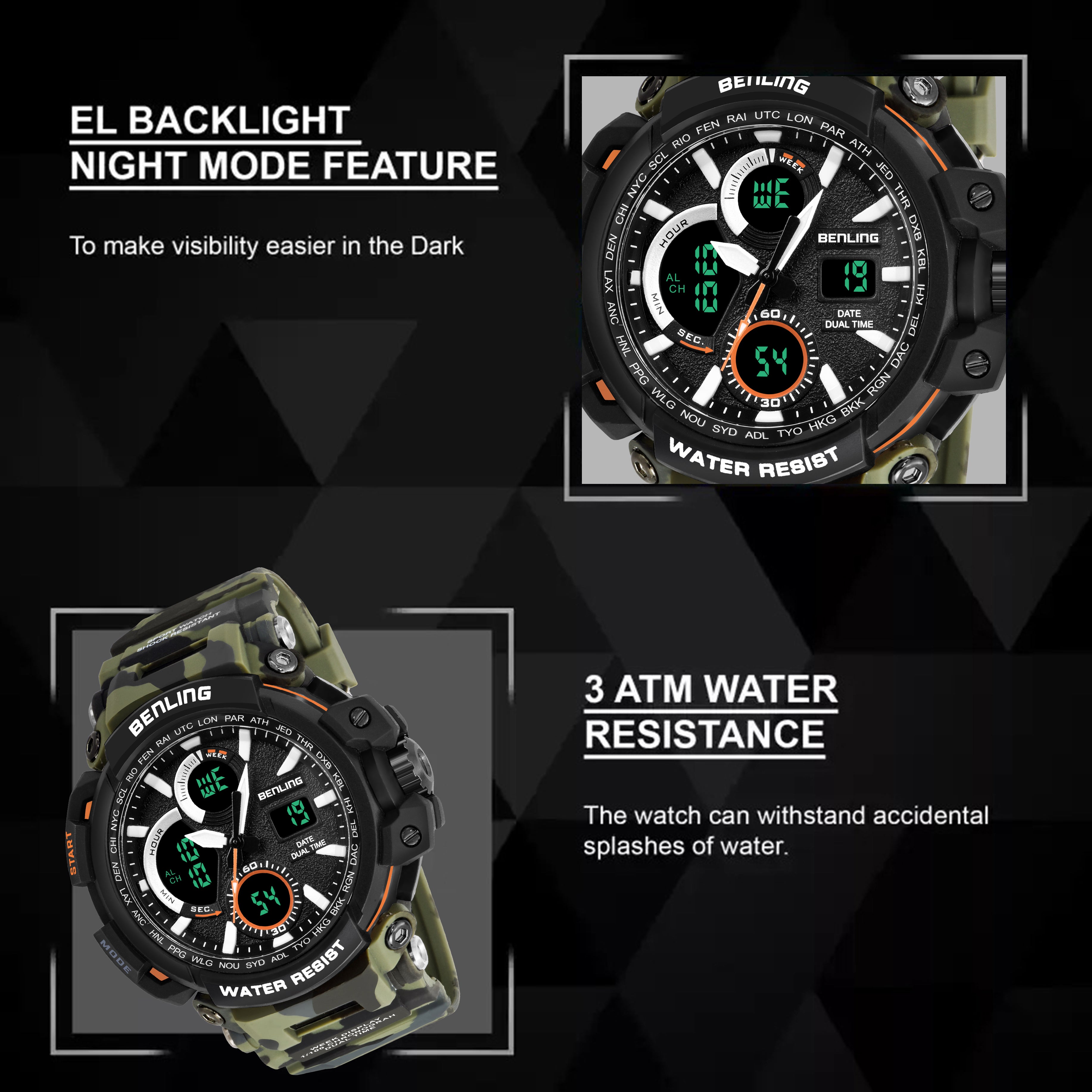 Benling Stylish and Functional Analog Digital Watch with EL Backlight – SKBLANDG-6001