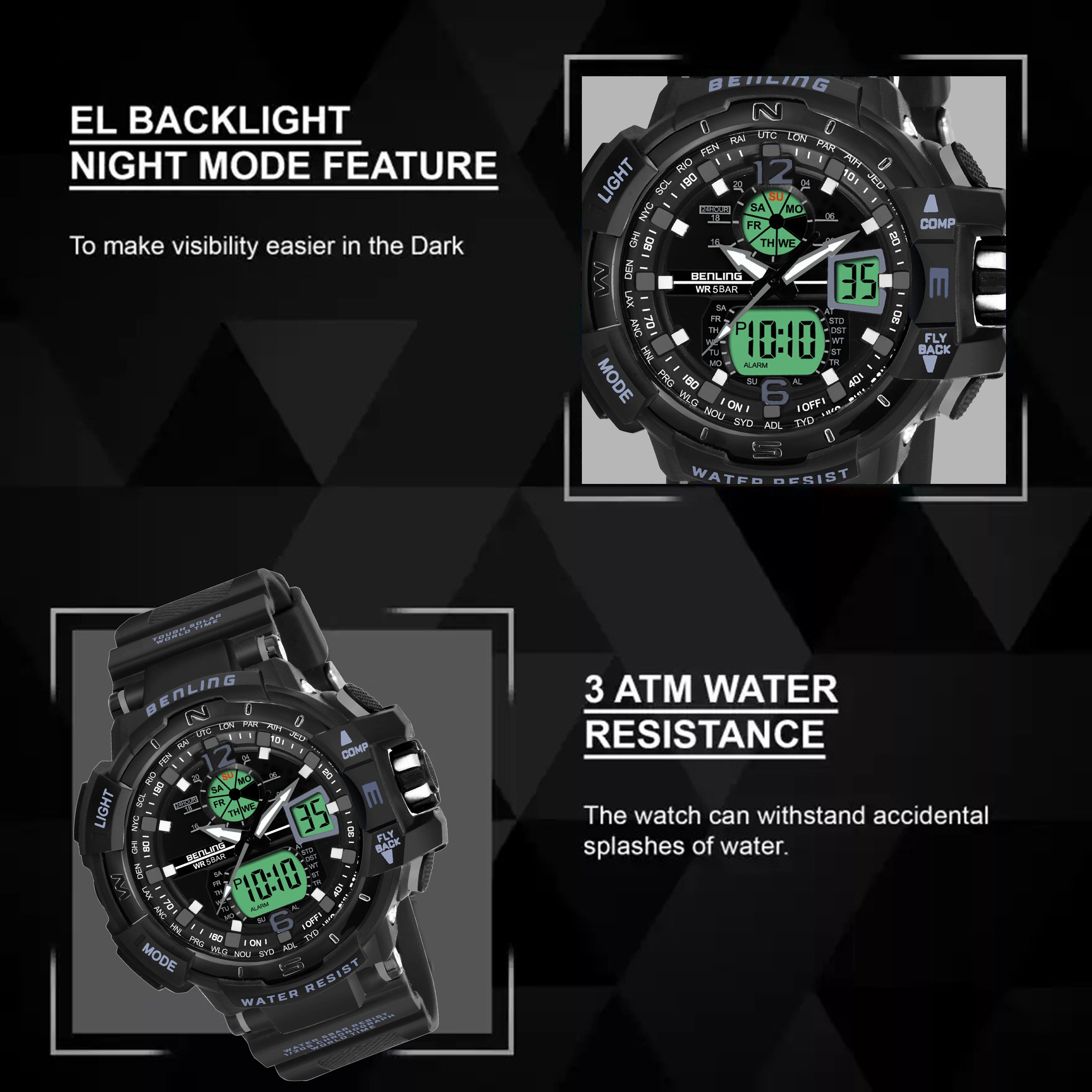 Analog Digital Watch with EL Backlight-SKBLANDG-6003