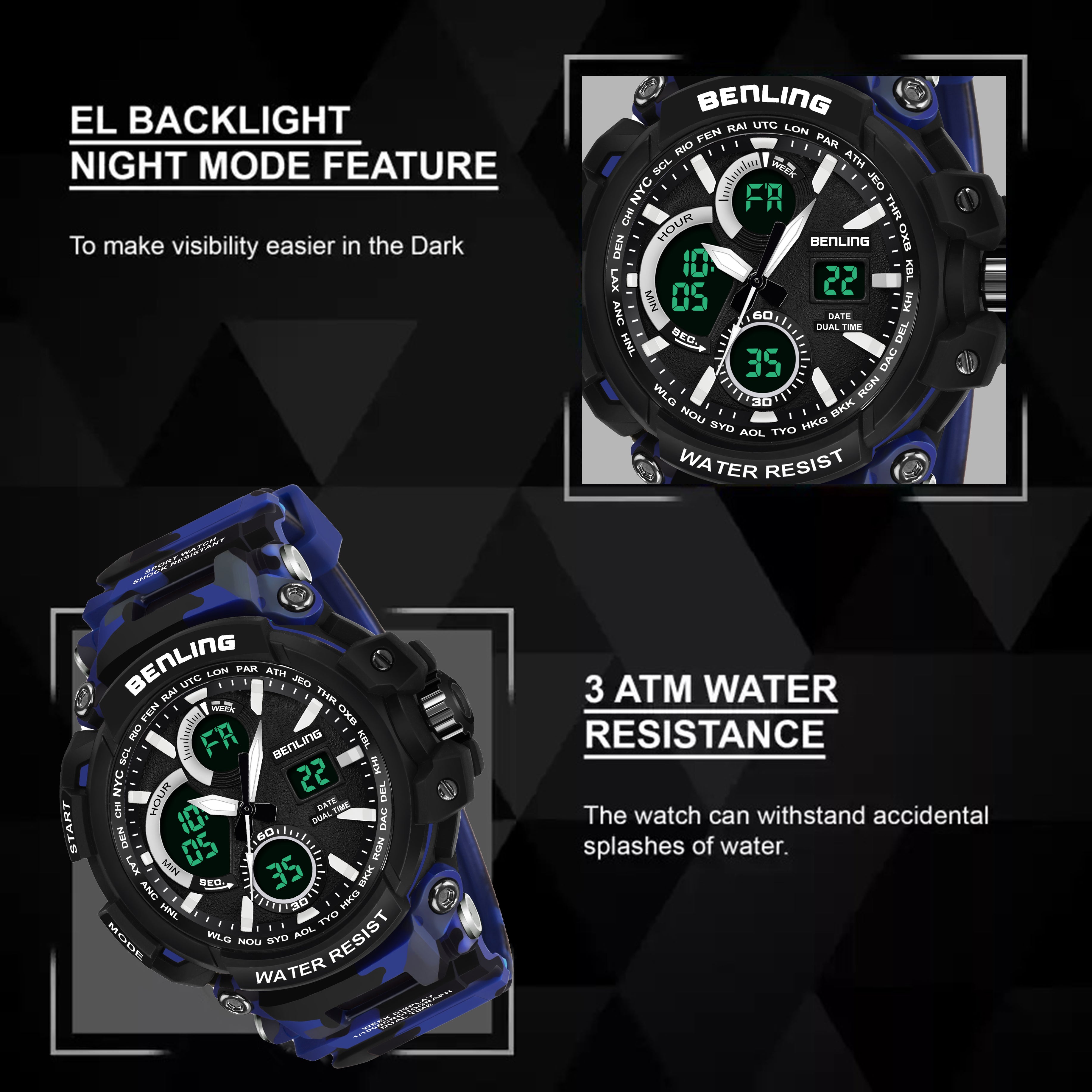 Benling Stylish and Functional Analog Digital Watch with EL Backlight – SKBLANDG-6001