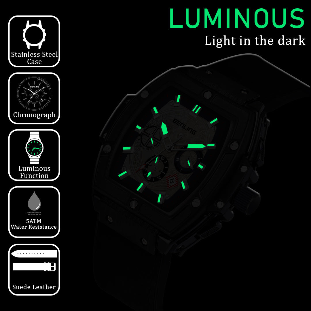 Big Bang Series : Square Chrono Steel Watch with Japanese Quartz Movement & Date Display