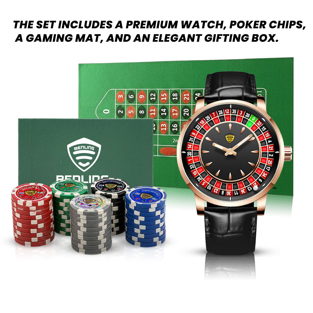 Benling Casino Series™ | Luxury Roulette Quartz Watch - with Premium Casino Chips & Roulette Game Map