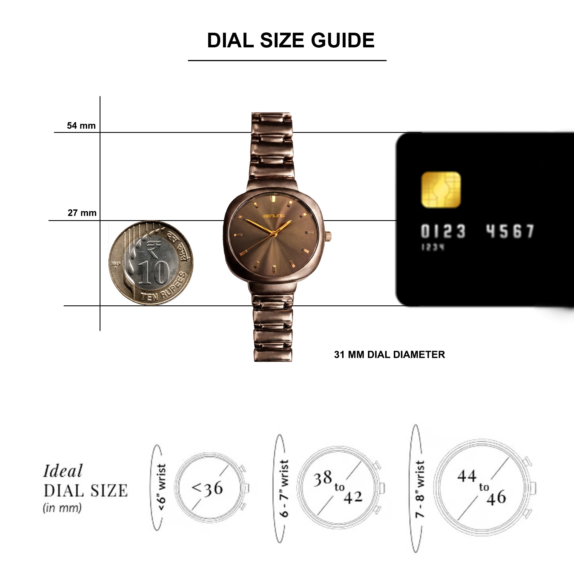 BENLING Women Analog Watch with Stainless Steel Strap, Brown Dial & Rose Gold Finish, Quartz Movement, Stylish Casual & Formal Wrist Watch for Girls & Ladies