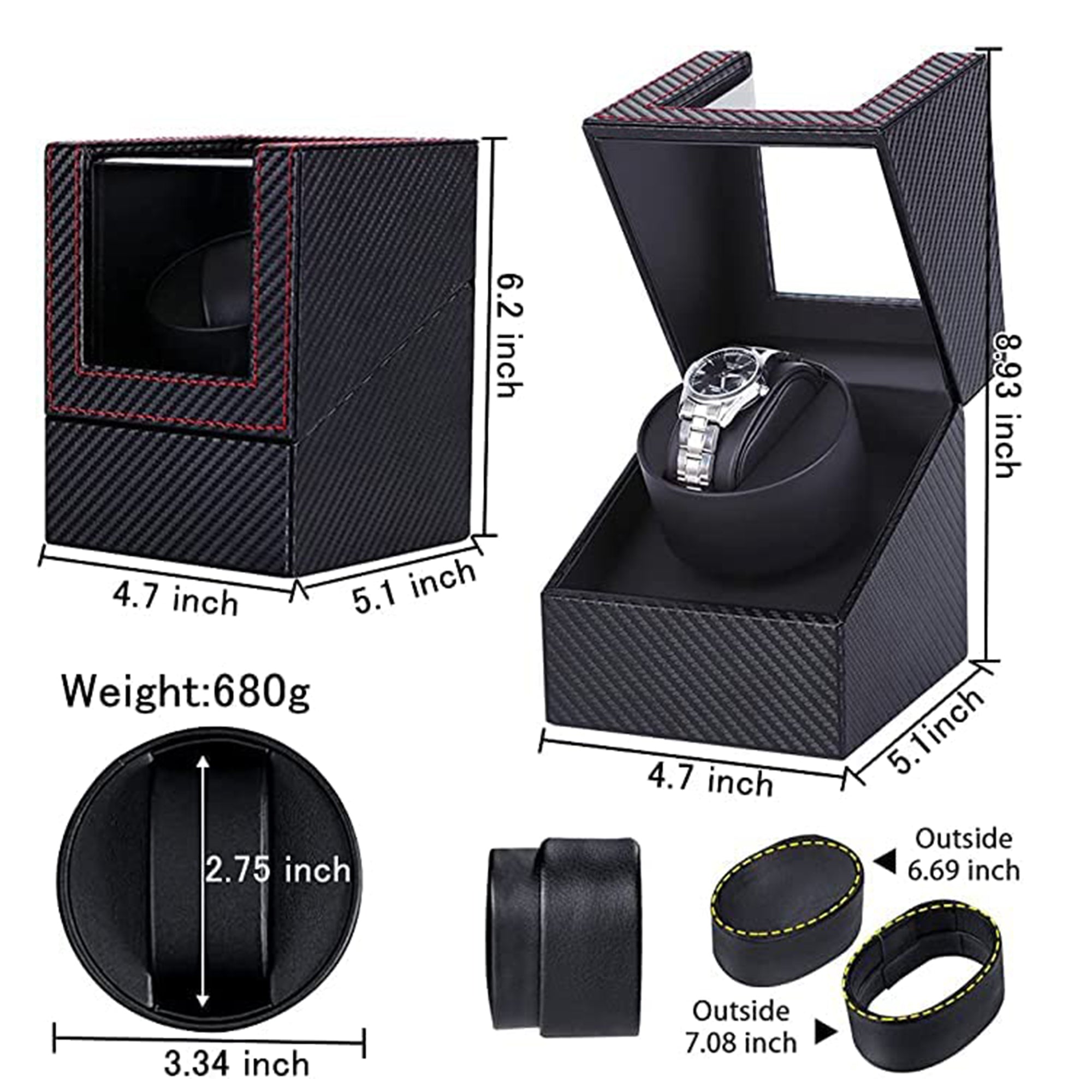 Benling Automatic Single Watch Winder with Quiet Motor, Black Leather, Men's and Women's