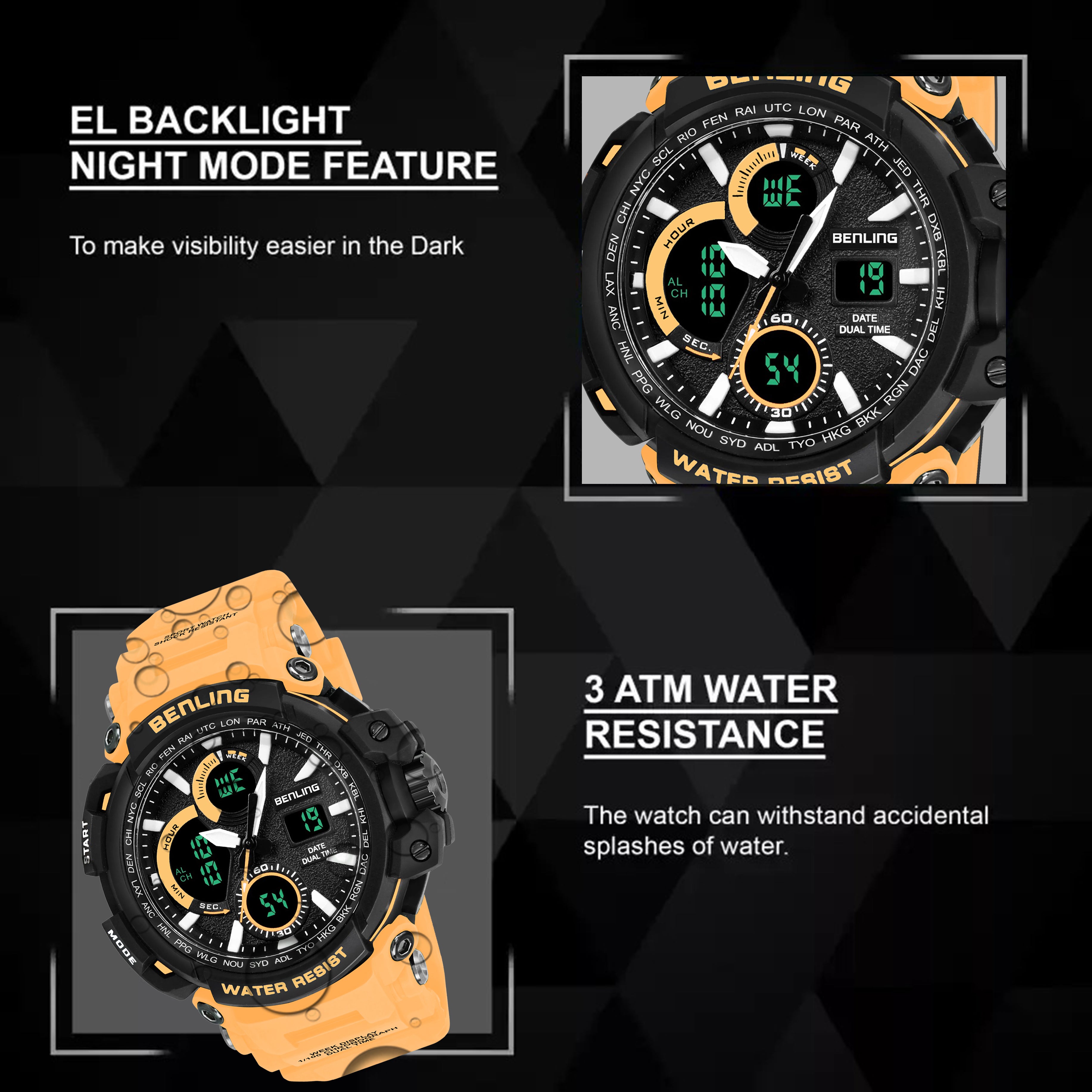 Benling Stylish and Functional Analog Digital Watch with EL Backlight – SKBLANDG-6001