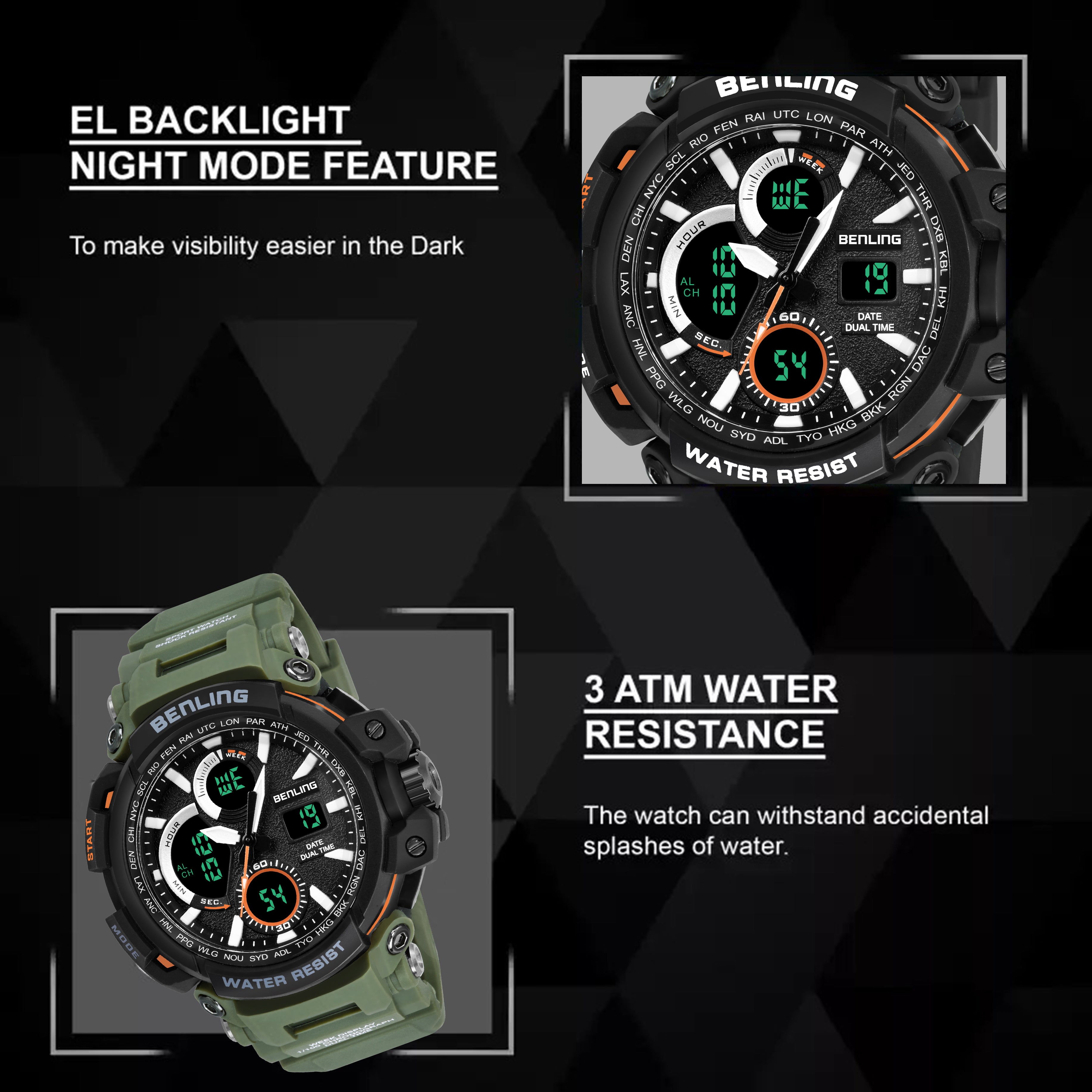 Benling Stylish and Functional Analog Digital Watch with EL Backlight – SKBLANDG-6001