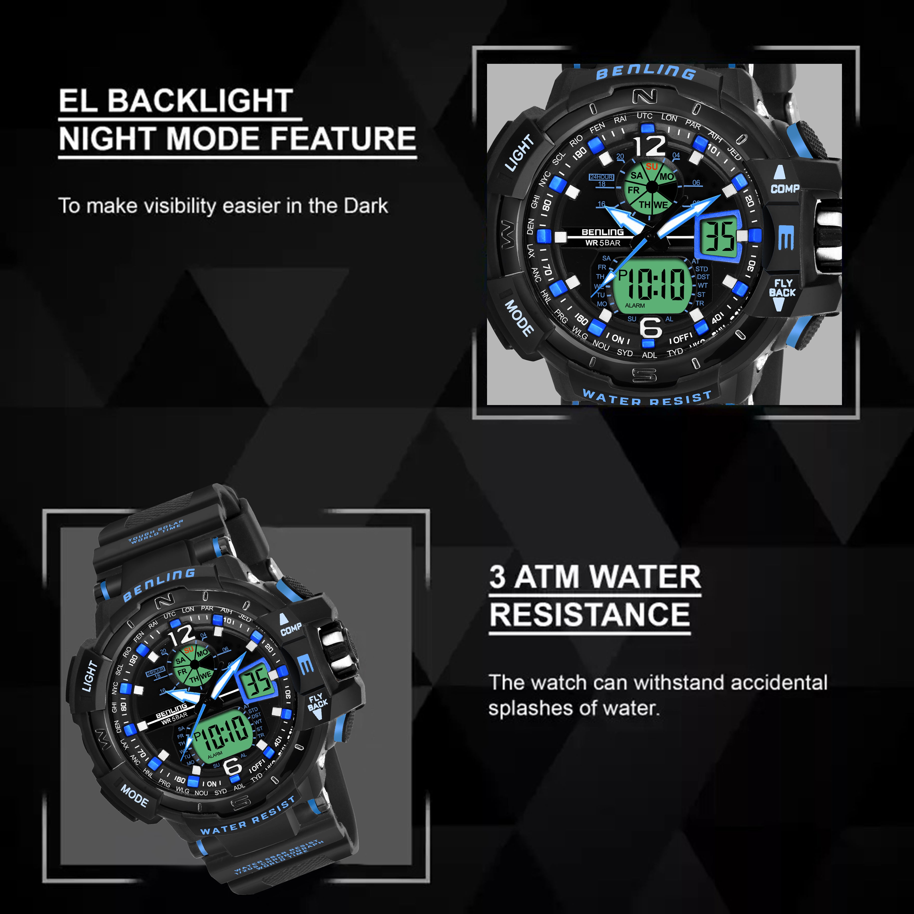 Analog Digital Watch with EL Backlight-SKBLANDG-6003