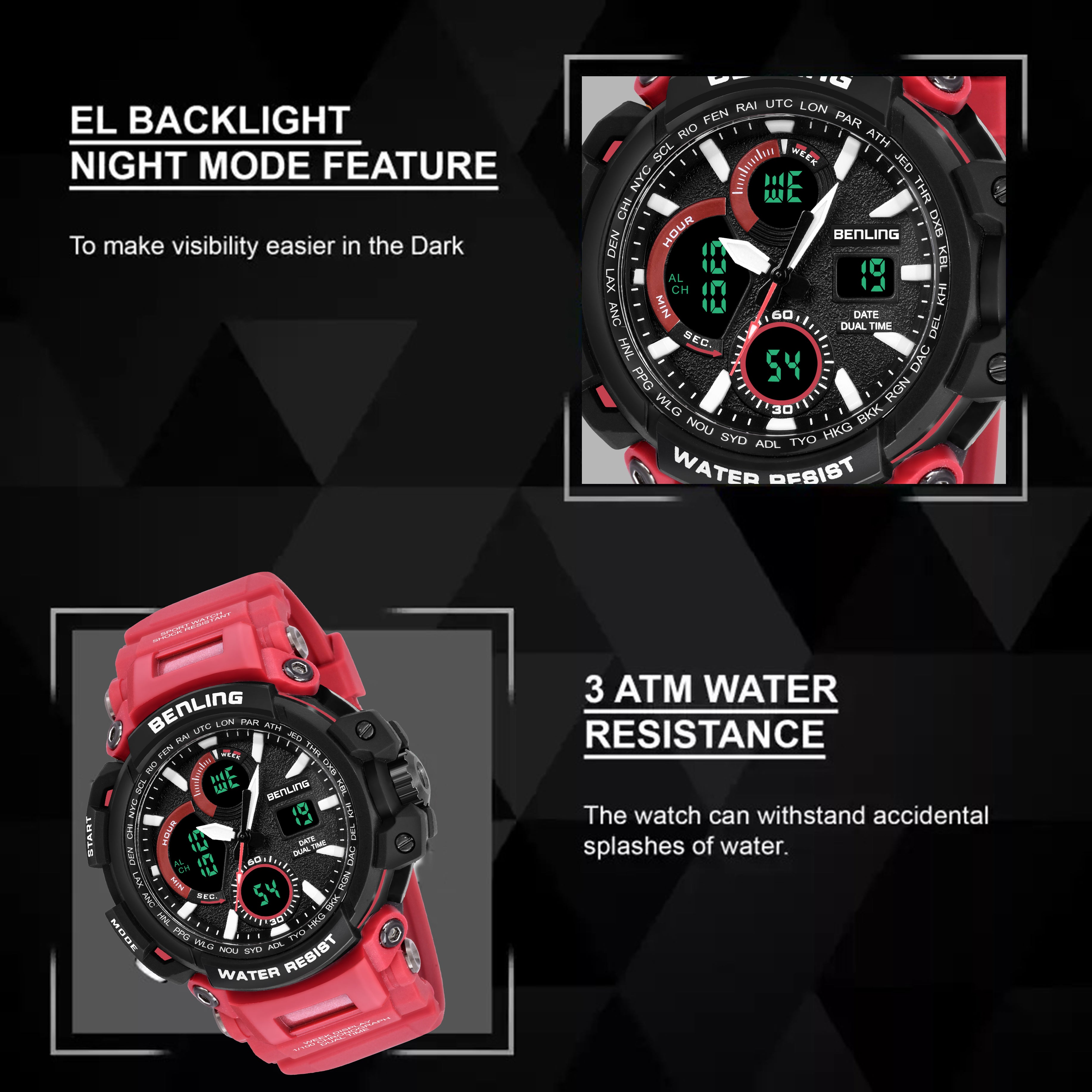 Benling Stylish and Functional Analog Digital Watch with EL Backlight – SKBLANDG-6001