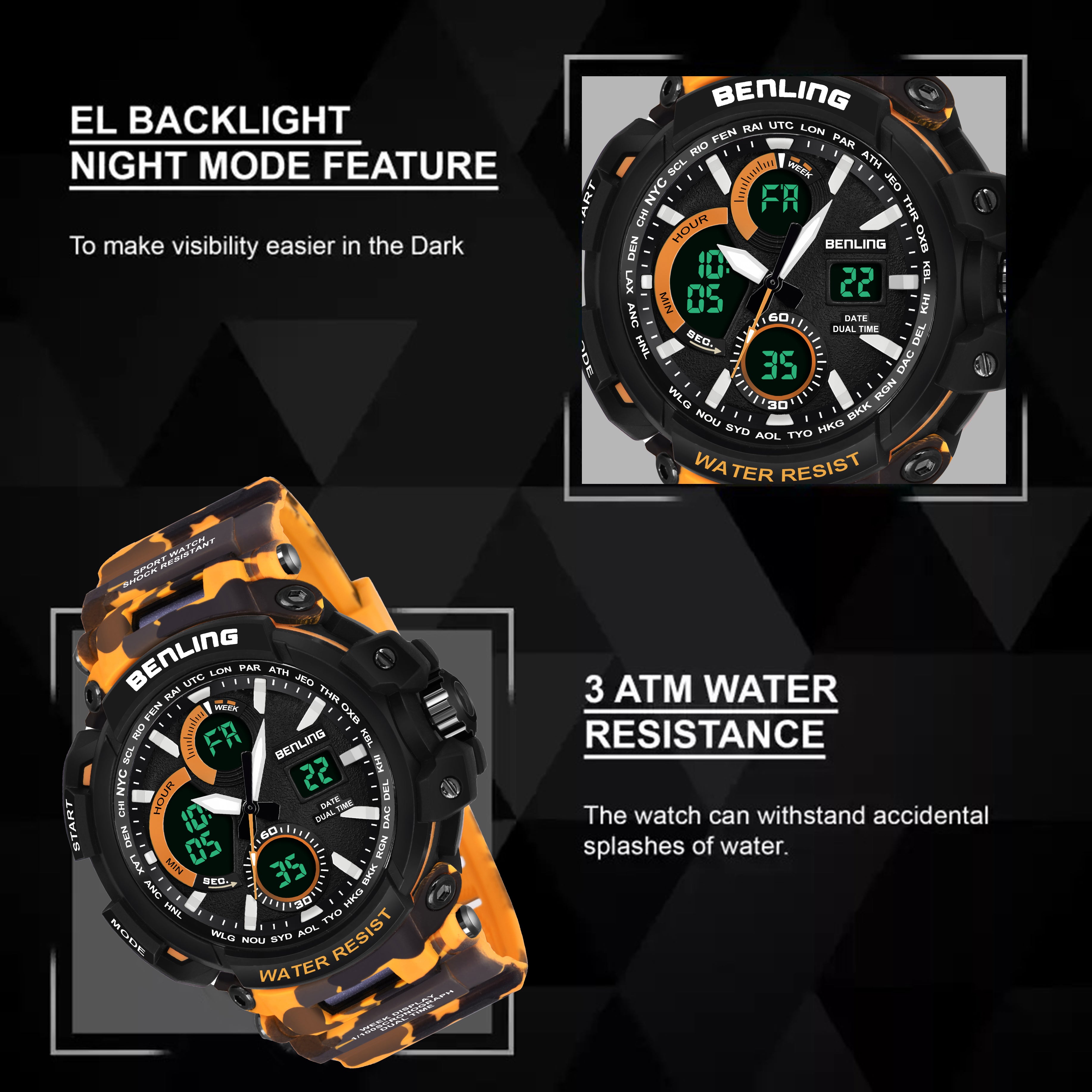 Benling Stylish and Functional Analog Digital Watch with EL Backlight – SKBLANDG-6001