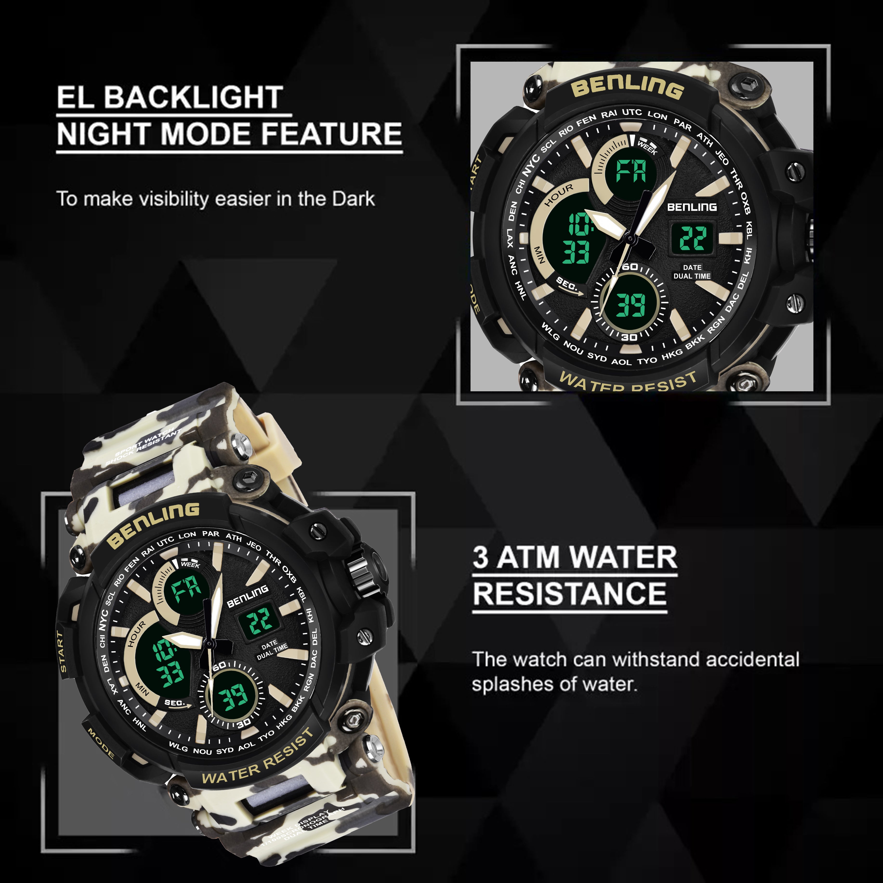 Benling Stylish and Functional Analog Digital Watch with EL Backlight – SKBLANDG-6001