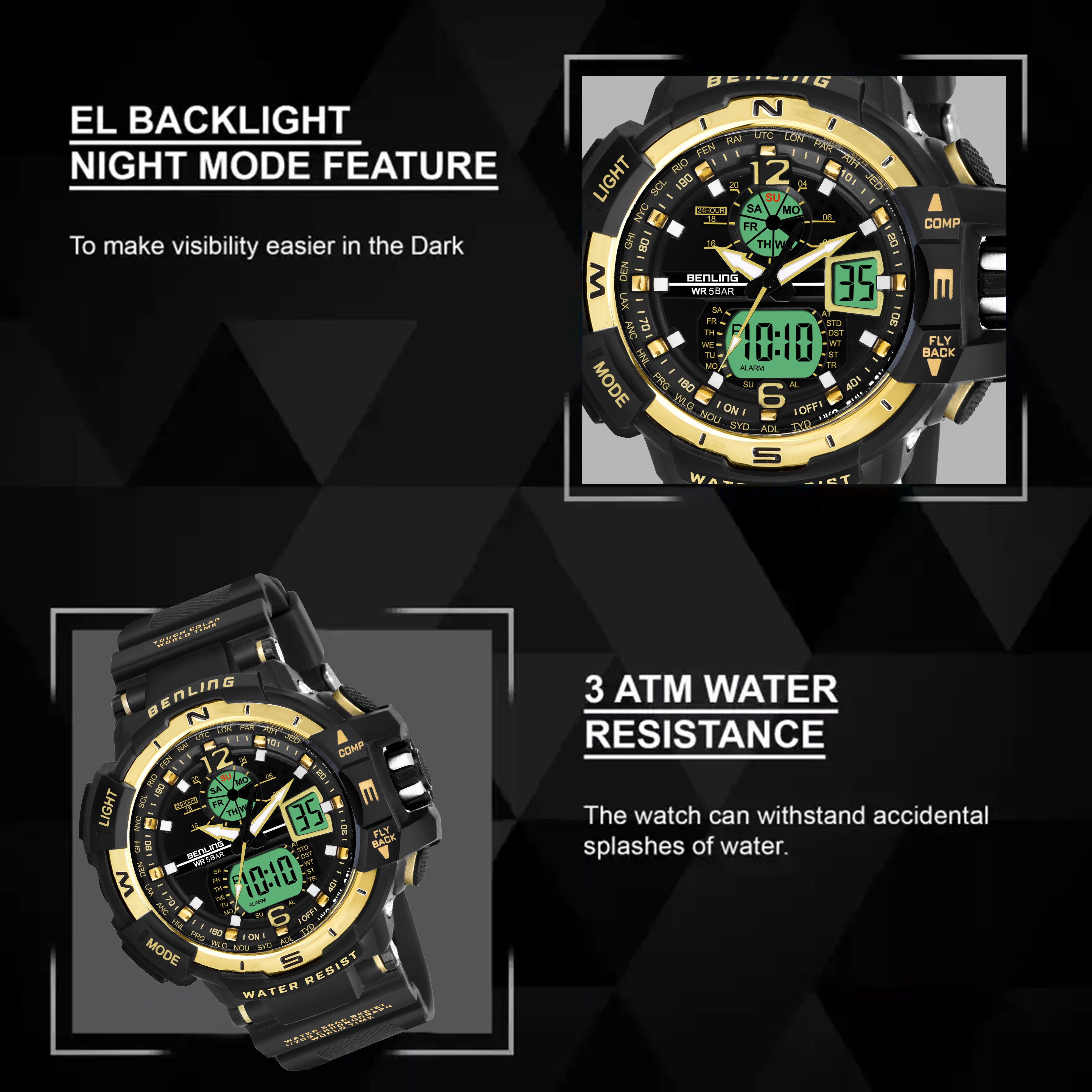 Analog Digital Watch with EL Backlight-SKBLANDG-6003