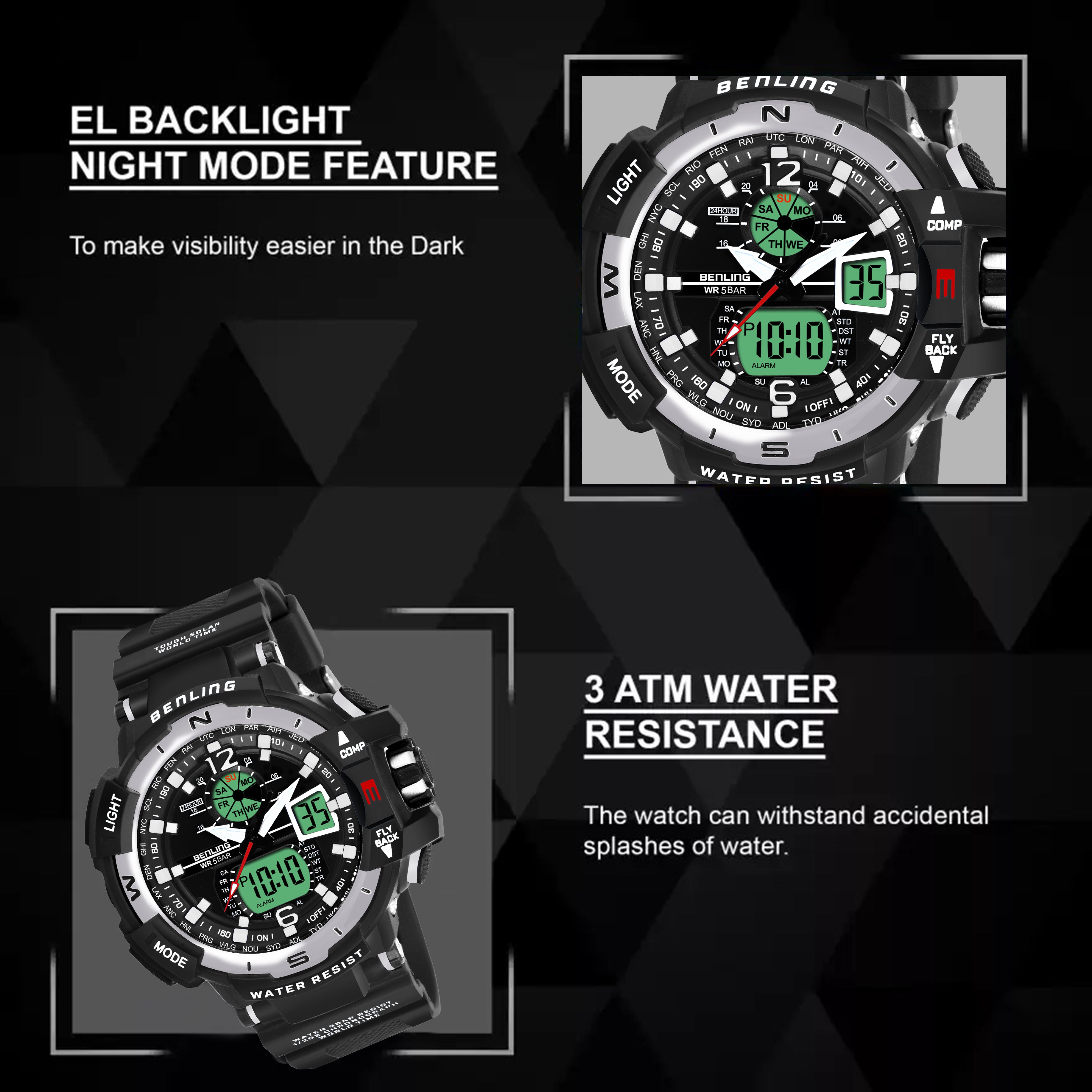 Analog Digital Watch with EL Backlight-SKBLANDG-6003