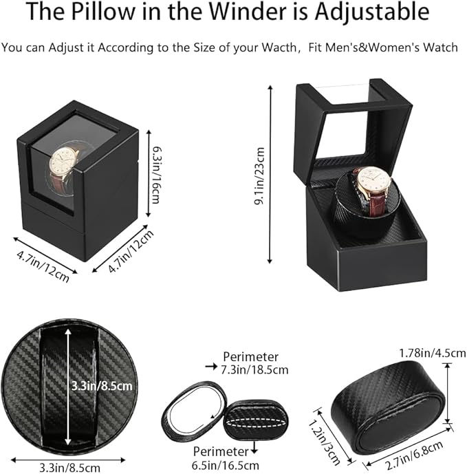 Benling Automatic Single Watch Winder with Quiet Motor, Black Leather, Men's and Women's