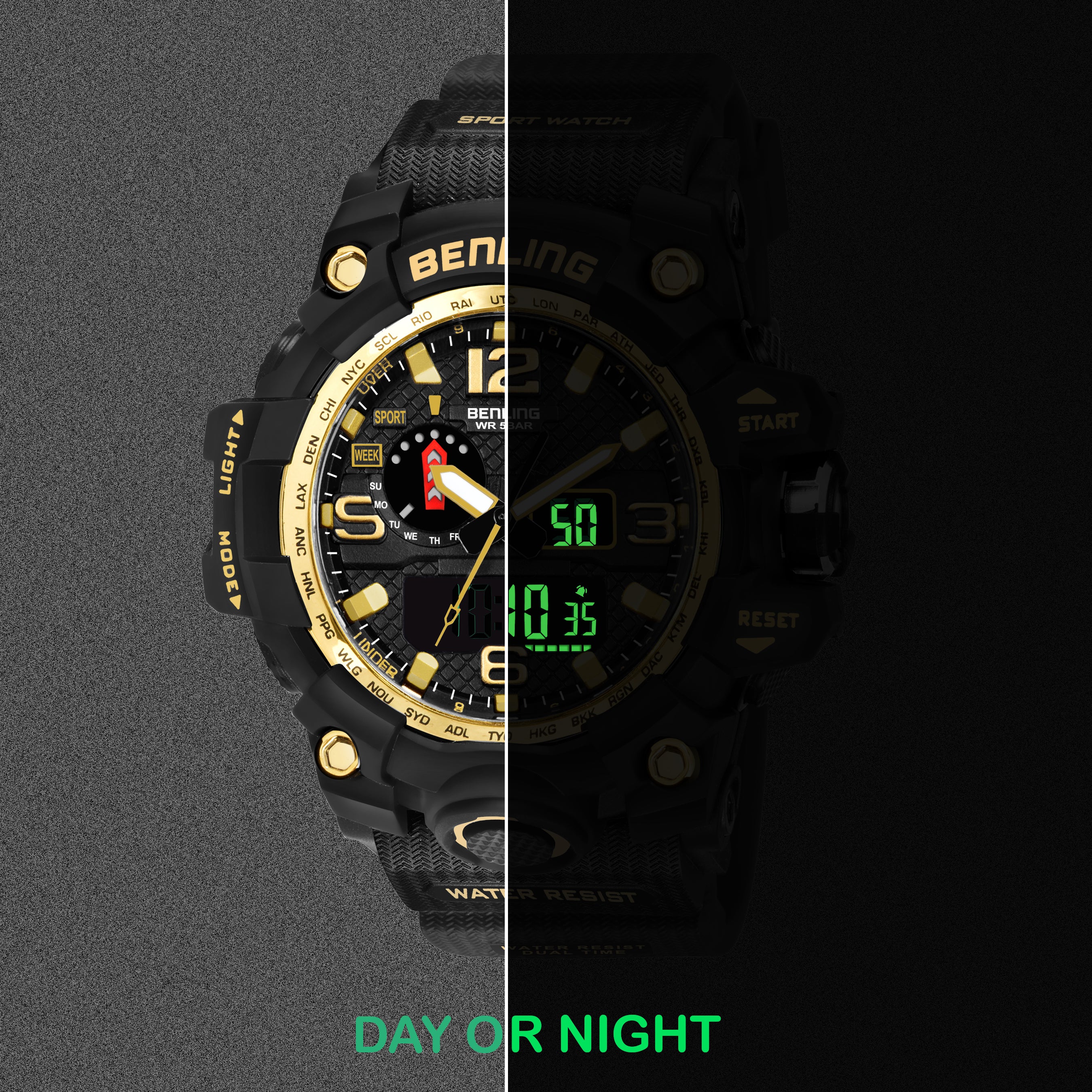 Benling EL Backlight Analog Digital Watch-SKBLANDG-6002