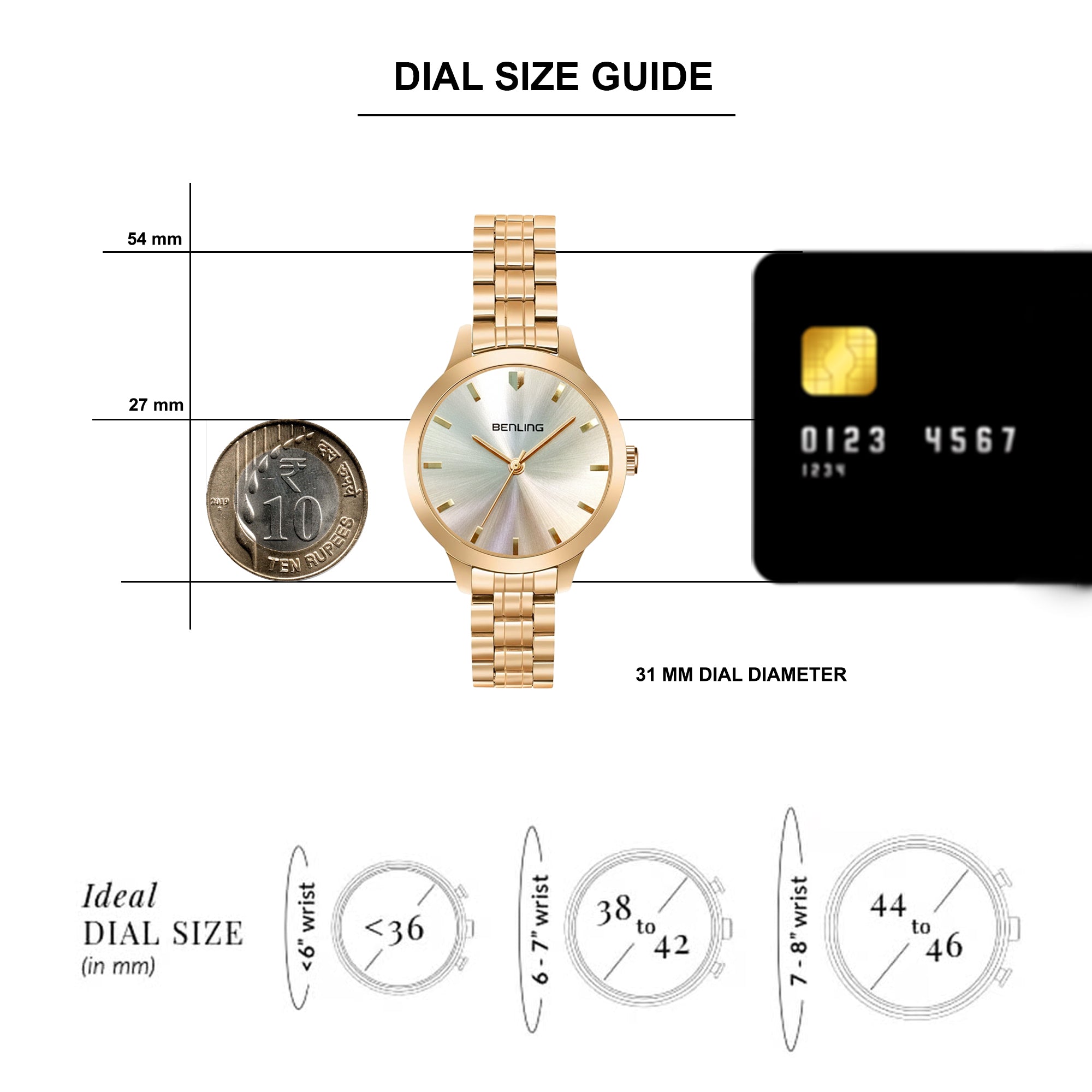 Benling Gold Analog Watch for Women & Girls | Stainless Steel Chain Strap | Luxury Round Dial | Stylish Casual & Party Wear Wrist Watch