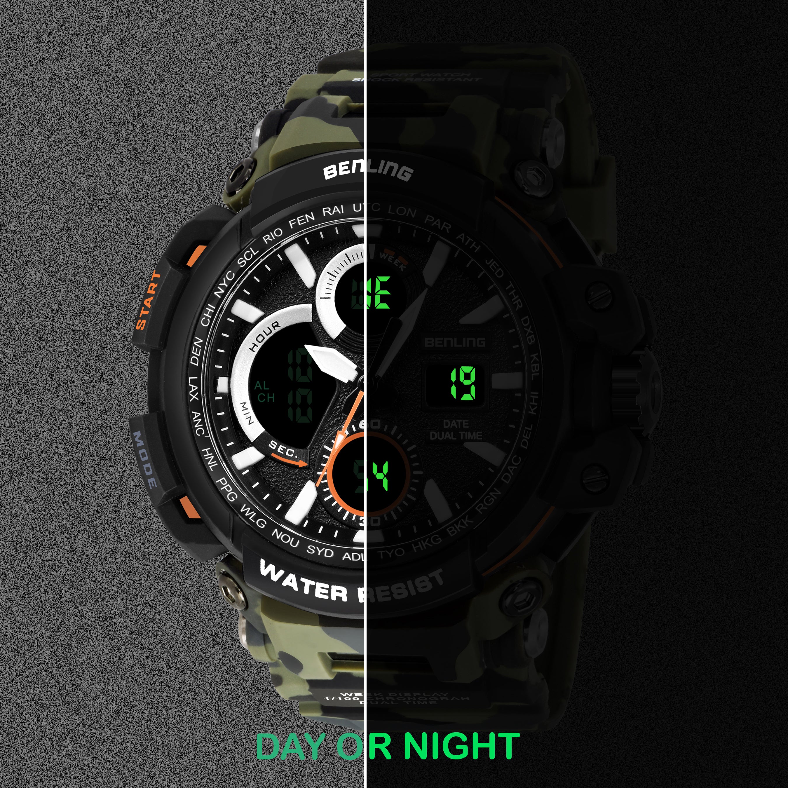 Benling Stylish and Functional Analog Digital Watch with EL Backlight – SKBLANDG-6001