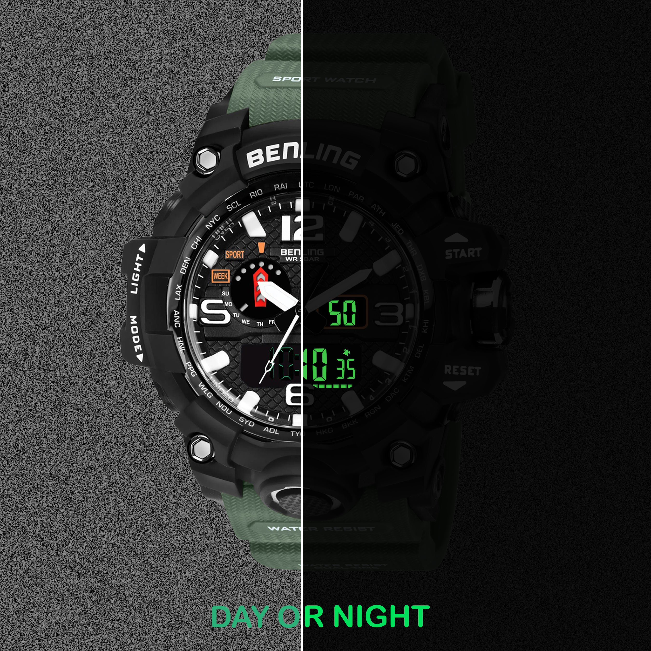 Benling EL Backlight Analog Digital Watch-SKBLANDG-6002