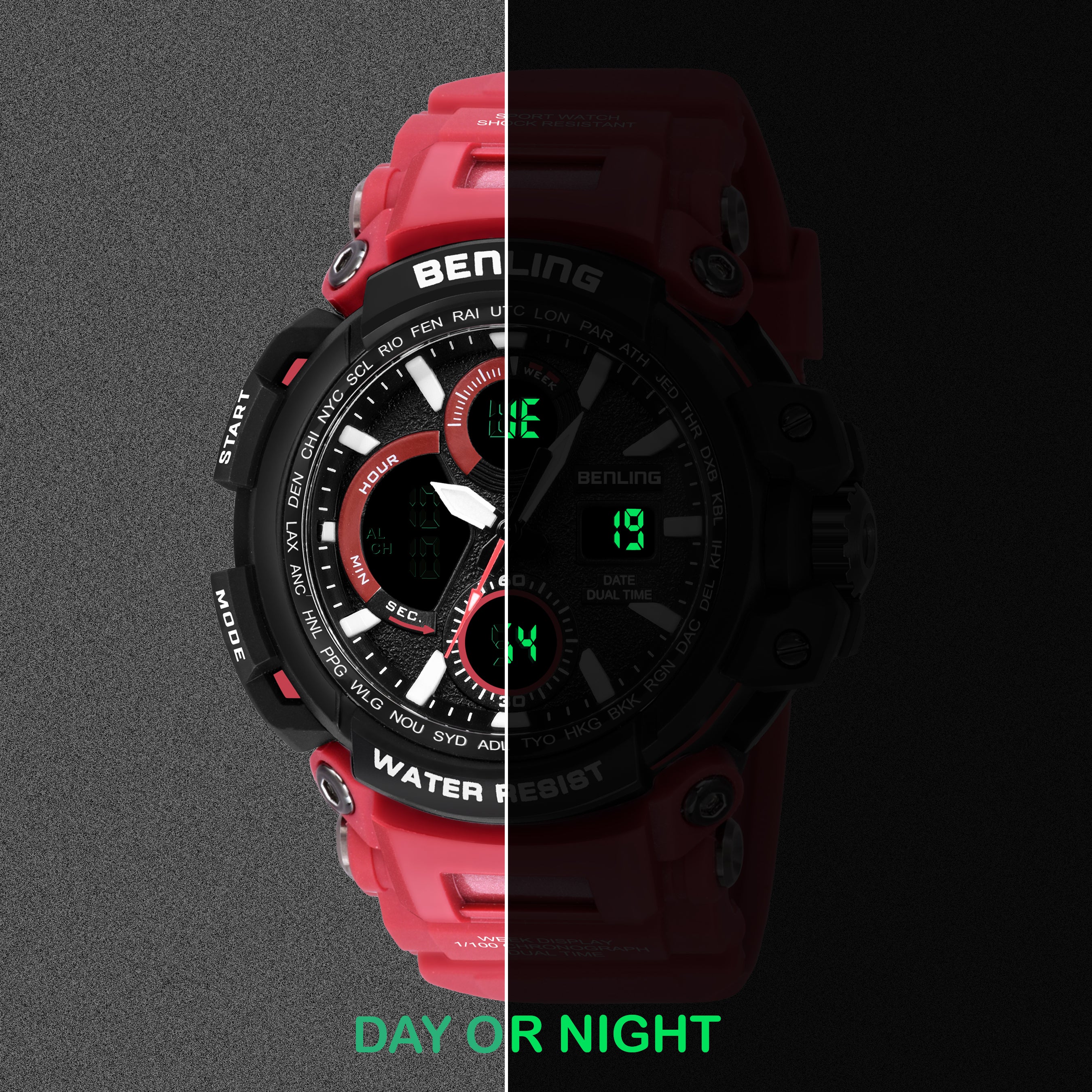 Benling Stylish and Functional Analog Digital Watch with EL Backlight – SKBLANDG-6001