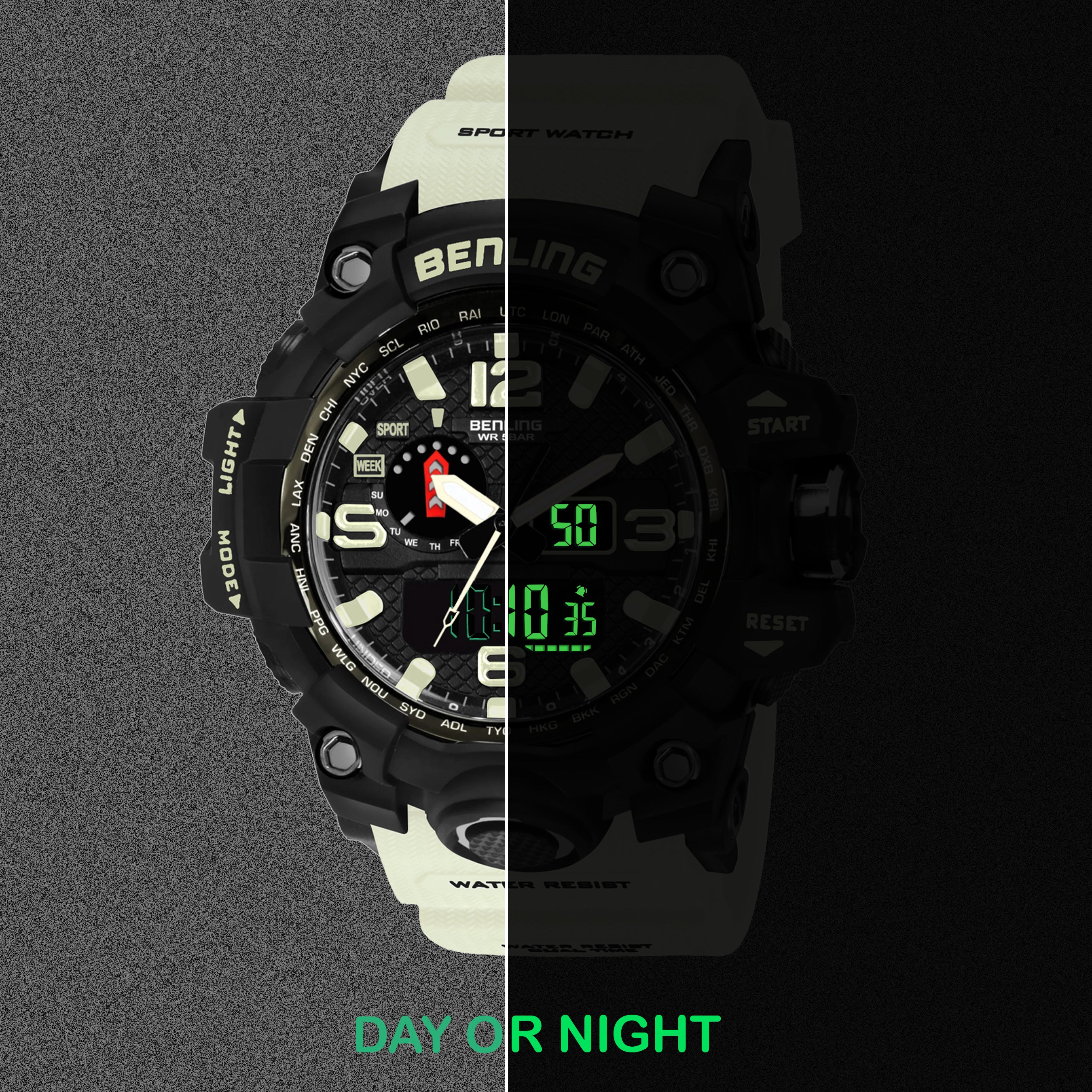 Benling EL Backlight Analog Digital Watch-SKBLANDG-6002