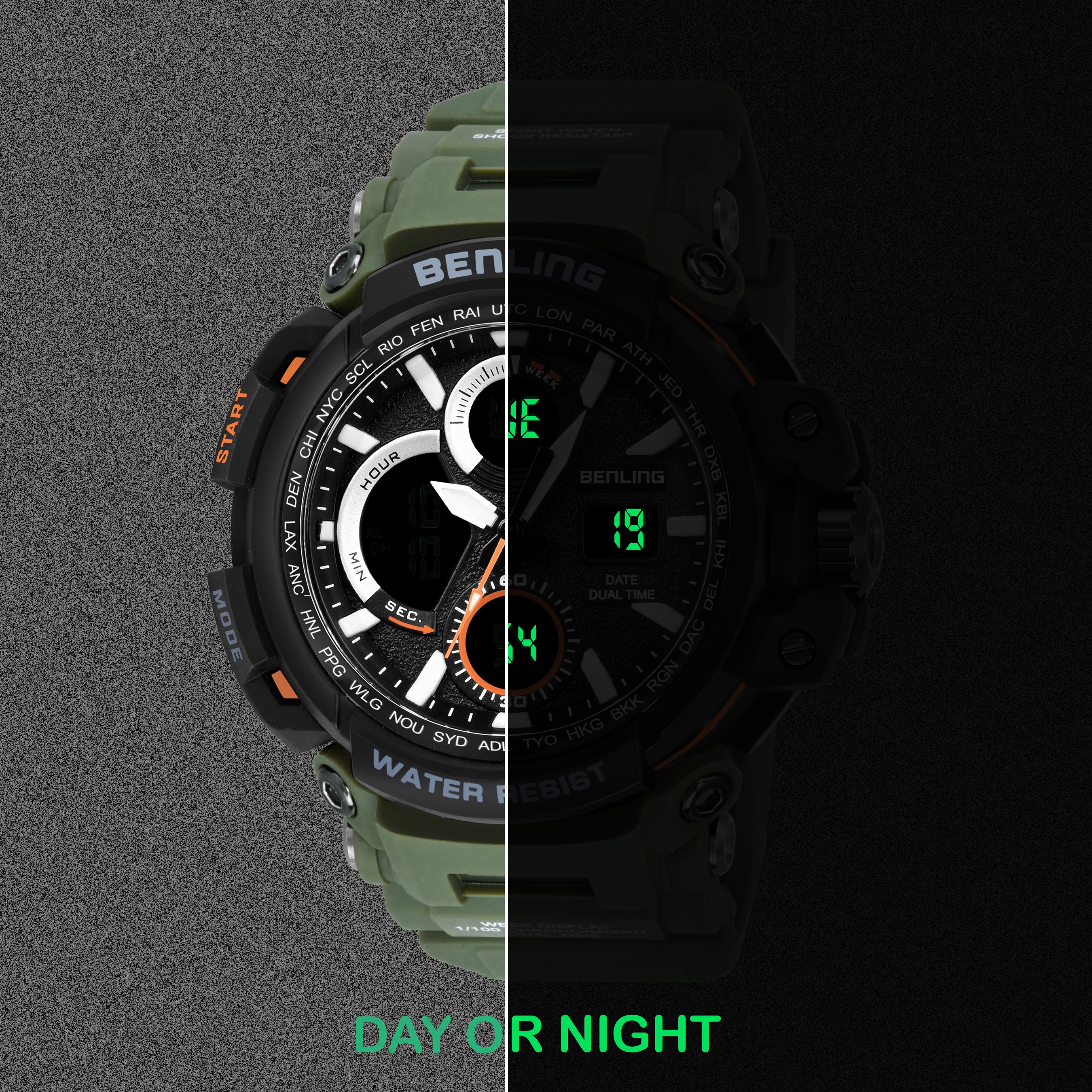 Benling Stylish and Functional Analog Digital Watch with EL Backlight – SKBLANDG-6001