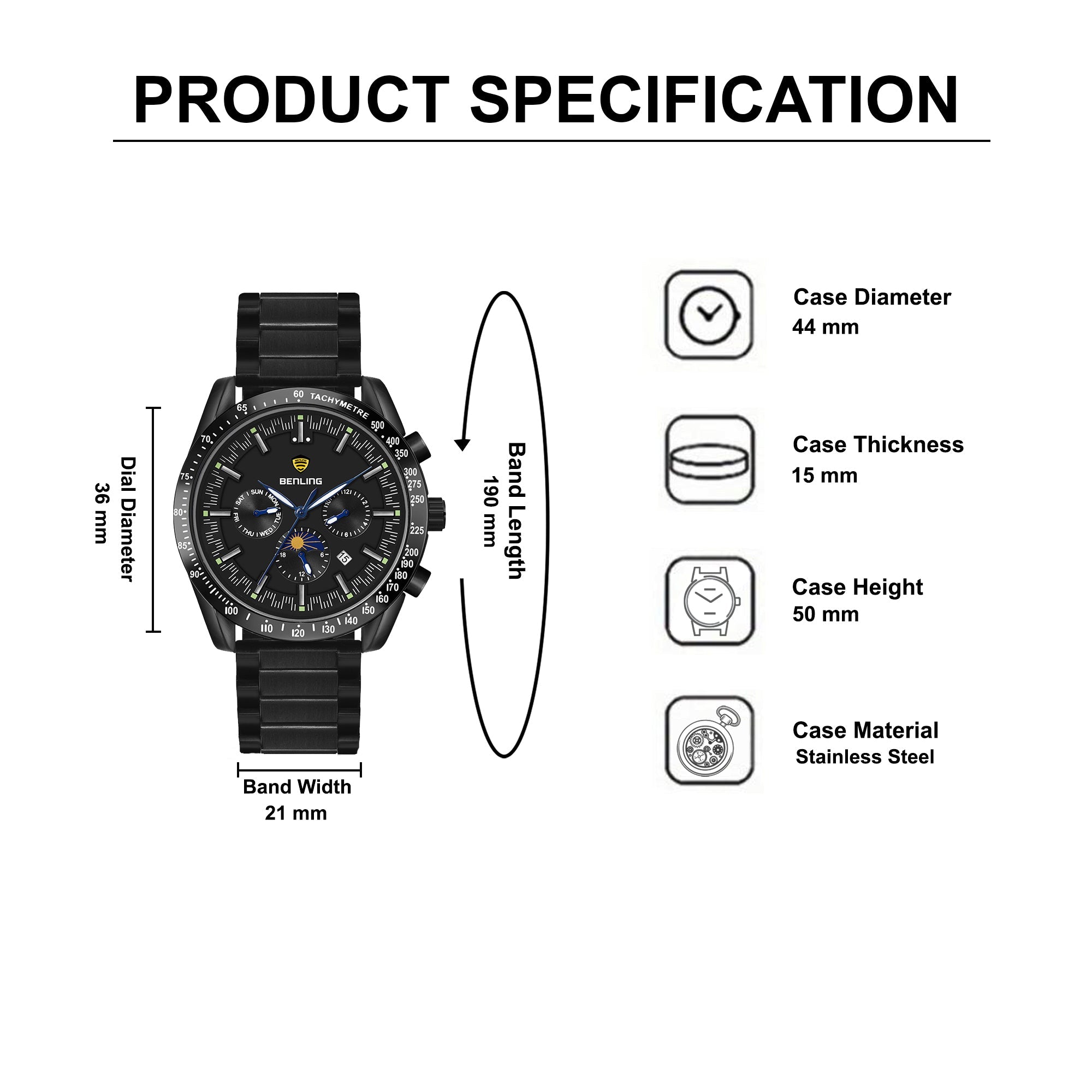 Benling Legacy Chrono Automatic Watch for Men Analog Watch - For Men |with Stainless Steel Chain – A Masterpiece of Mechanical Precision