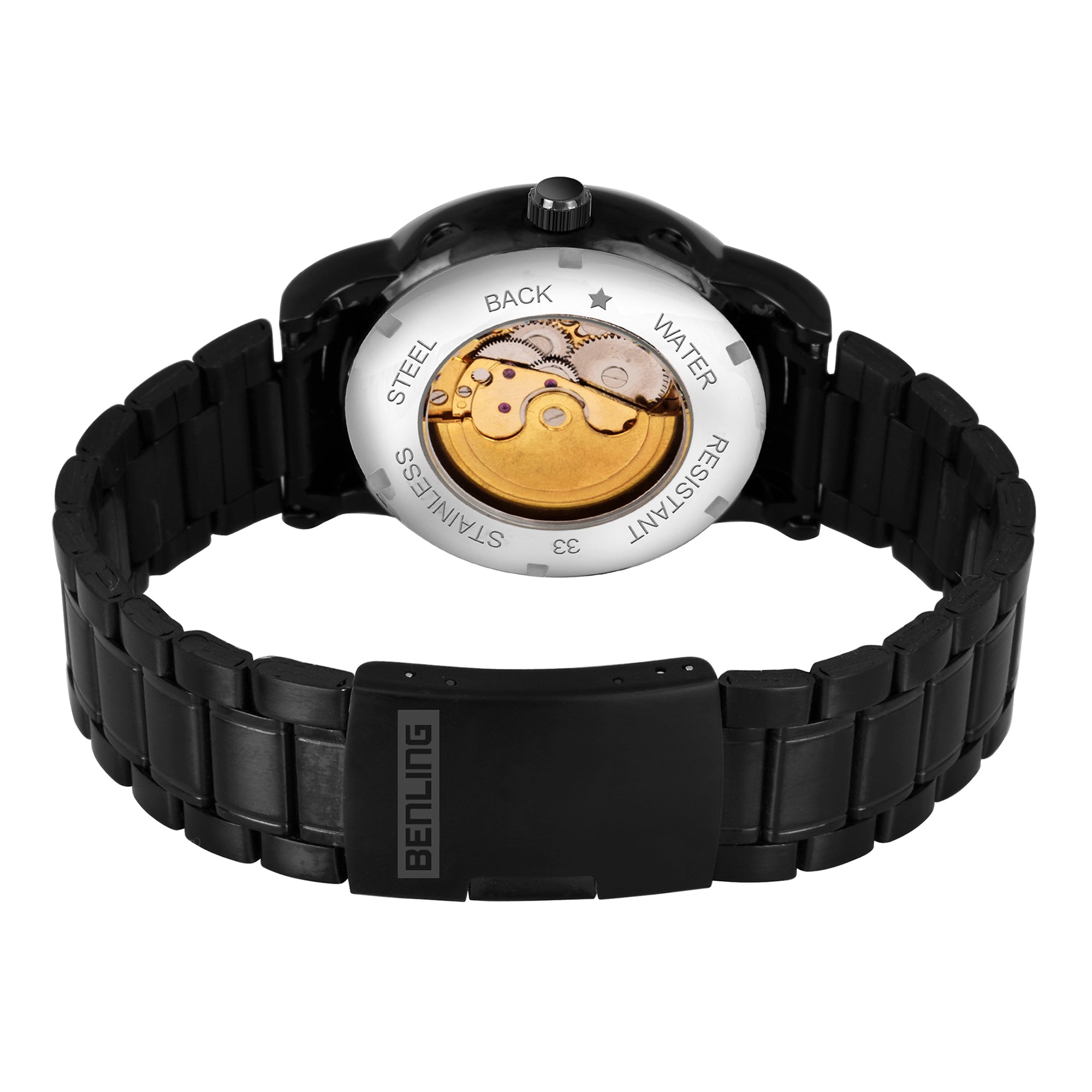 Benling Automatic Skeleton Mechanical Watch for Men | Self-Winding Movement | Leather & Stainless Steel Strap | Open Gear Dial | Luxury Casual & Formal Wear