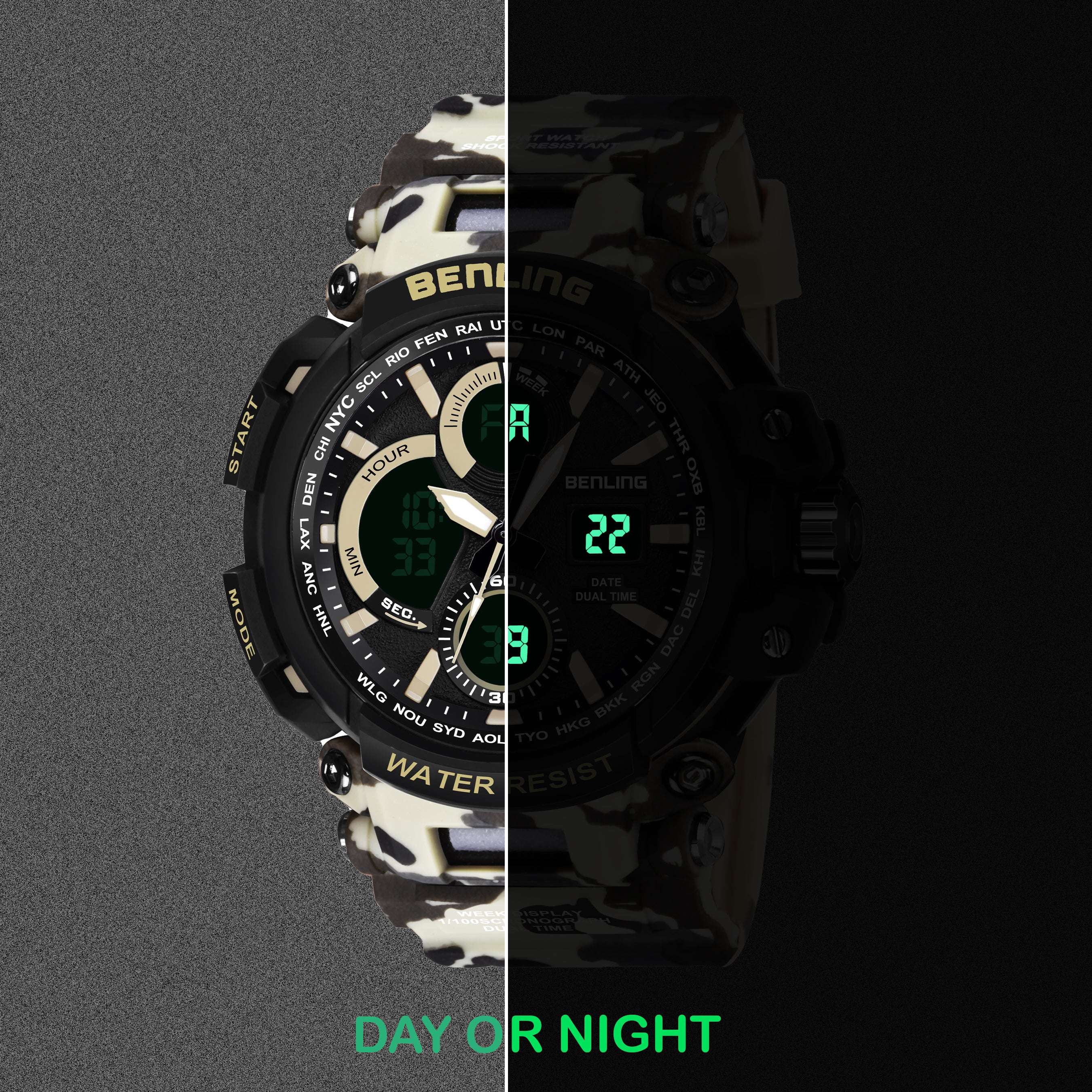 Benling Stylish and Functional Analog Digital Watch with EL Backlight – SKBLANDG-6001