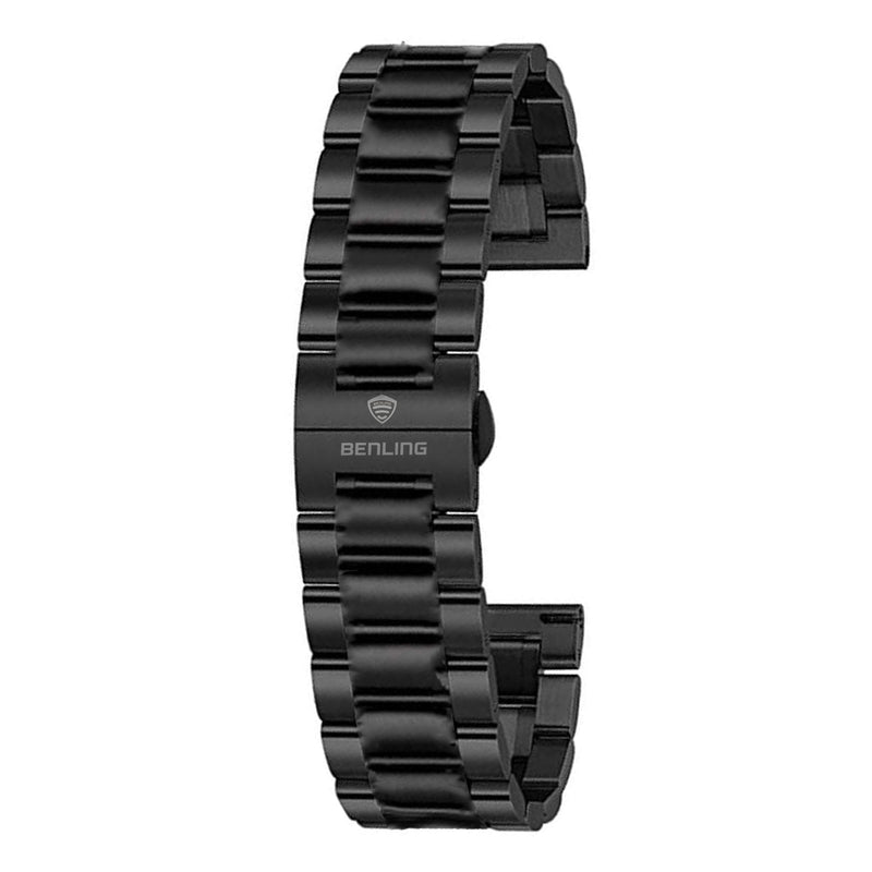 Benling Black 316L Stainless Steel Watch Strap – Adjustable Metal Band for Men