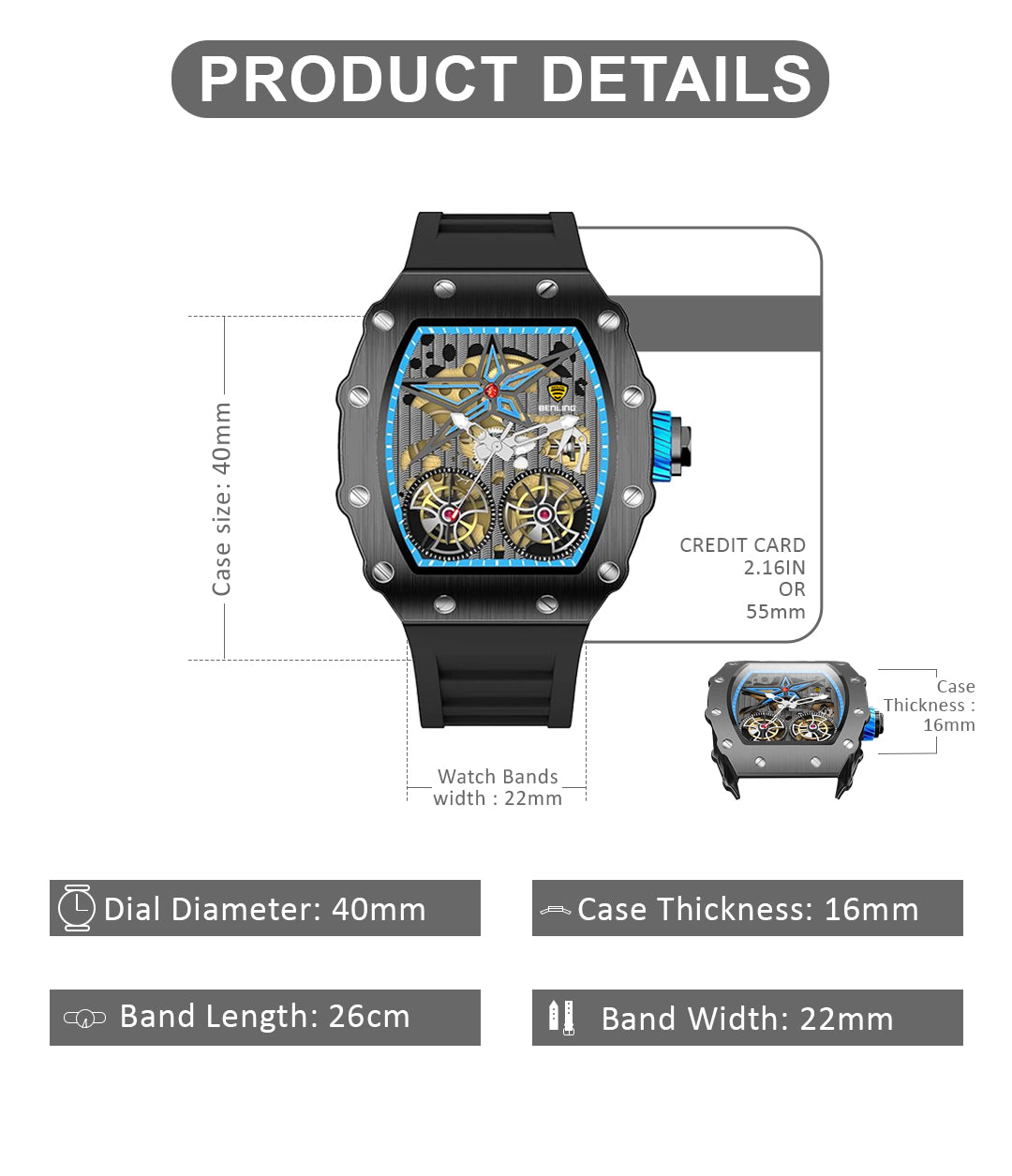 Benling Marvel Series Automatic Watch with Flywheel Unique Dial Luxury Watch