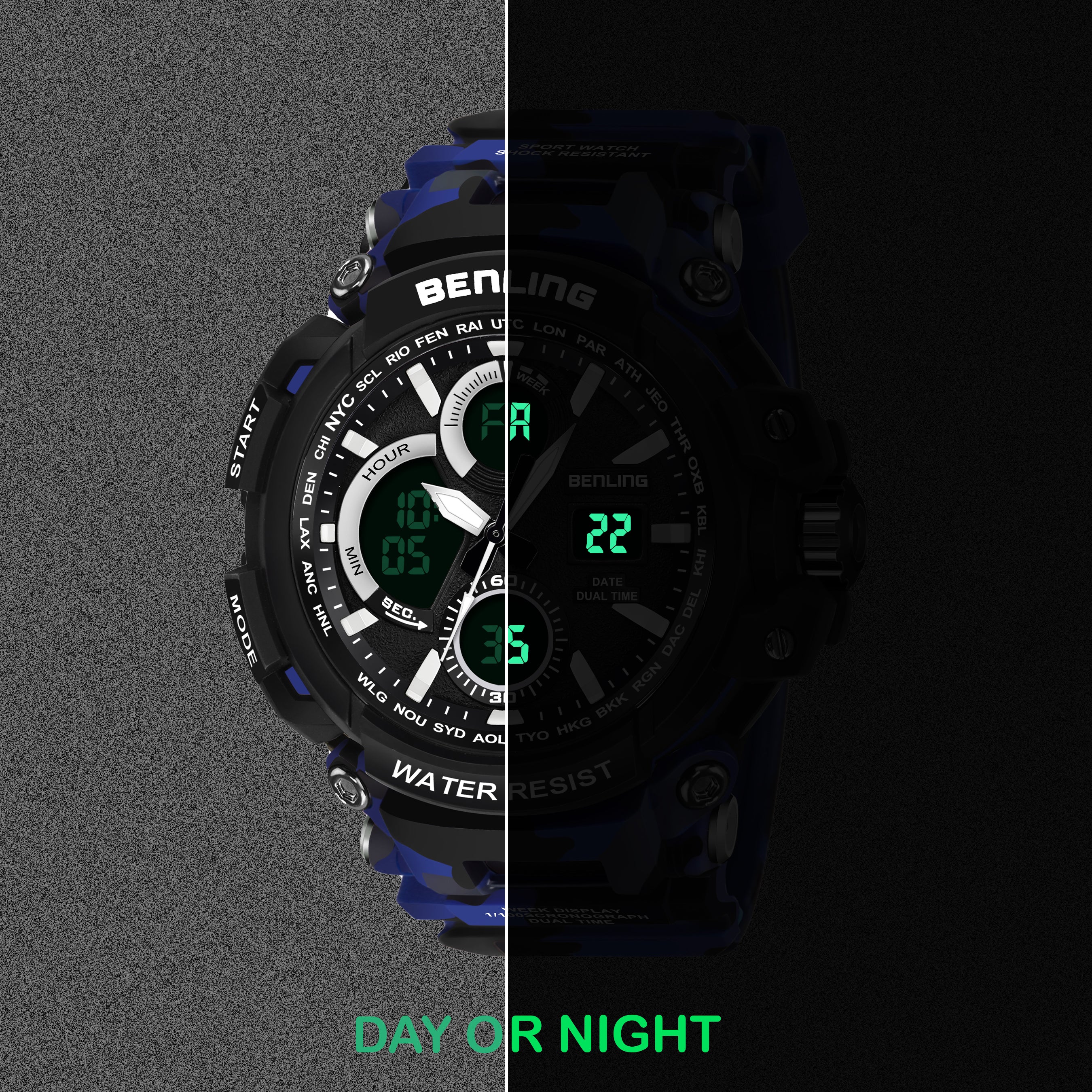 Benling Stylish and Functional Analog Digital Watch with EL Backlight – SKBLANDG-6001