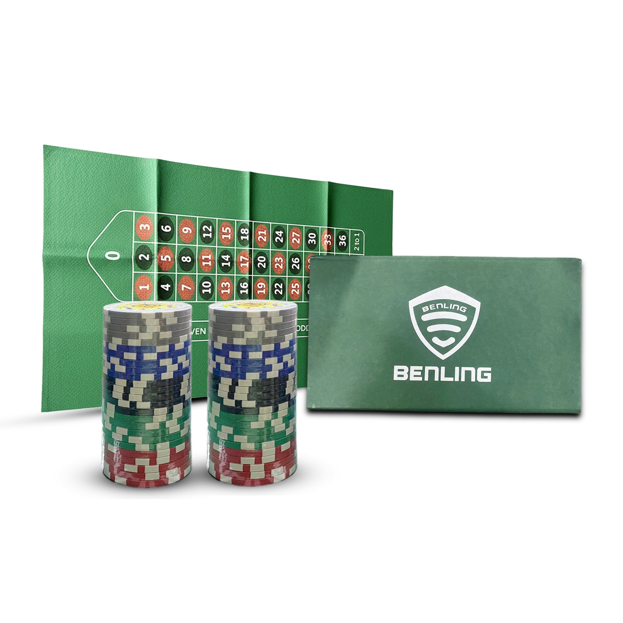 Benling Premium Poker Set with 50 Multicolor Chips & Roulette Betting Map – Complete Casino Game Kit for Home, Parties & Family Game Nights