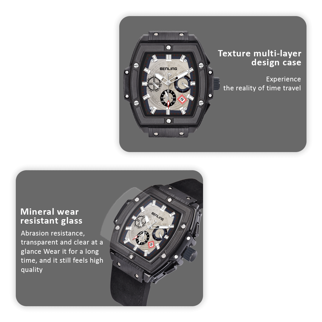 Big Bang Series : Square Chrono Steel Watch with Japanese Quartz Movement & Date Display